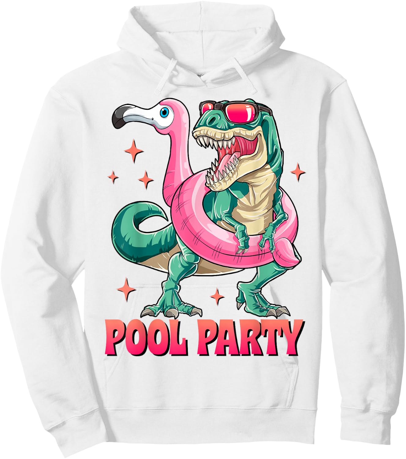 Pool Party Dinosaur Pink Flamingo Float Funny T rex Summer Hoodie - Hoodie | White
