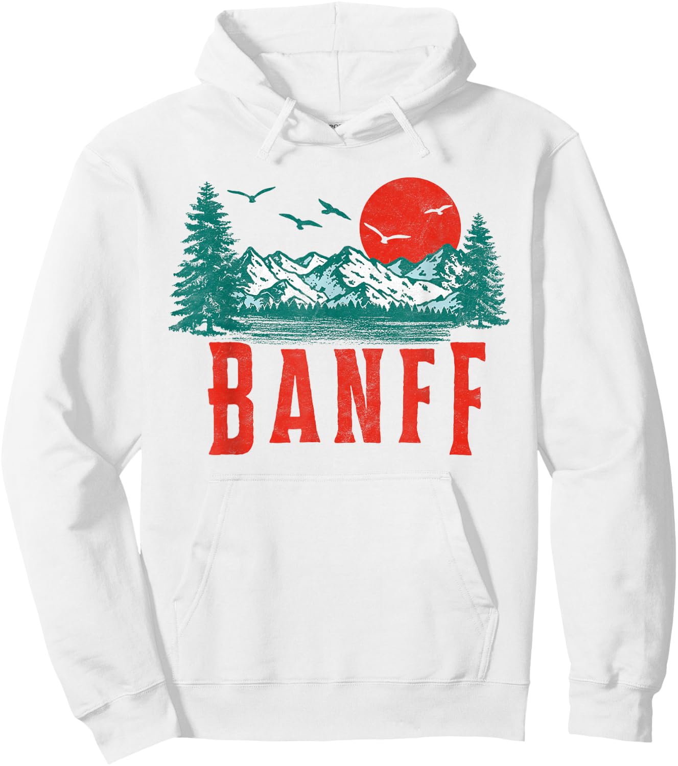 Vintage Banff National Park Mountains Scene Hoodie - Hoodie | White