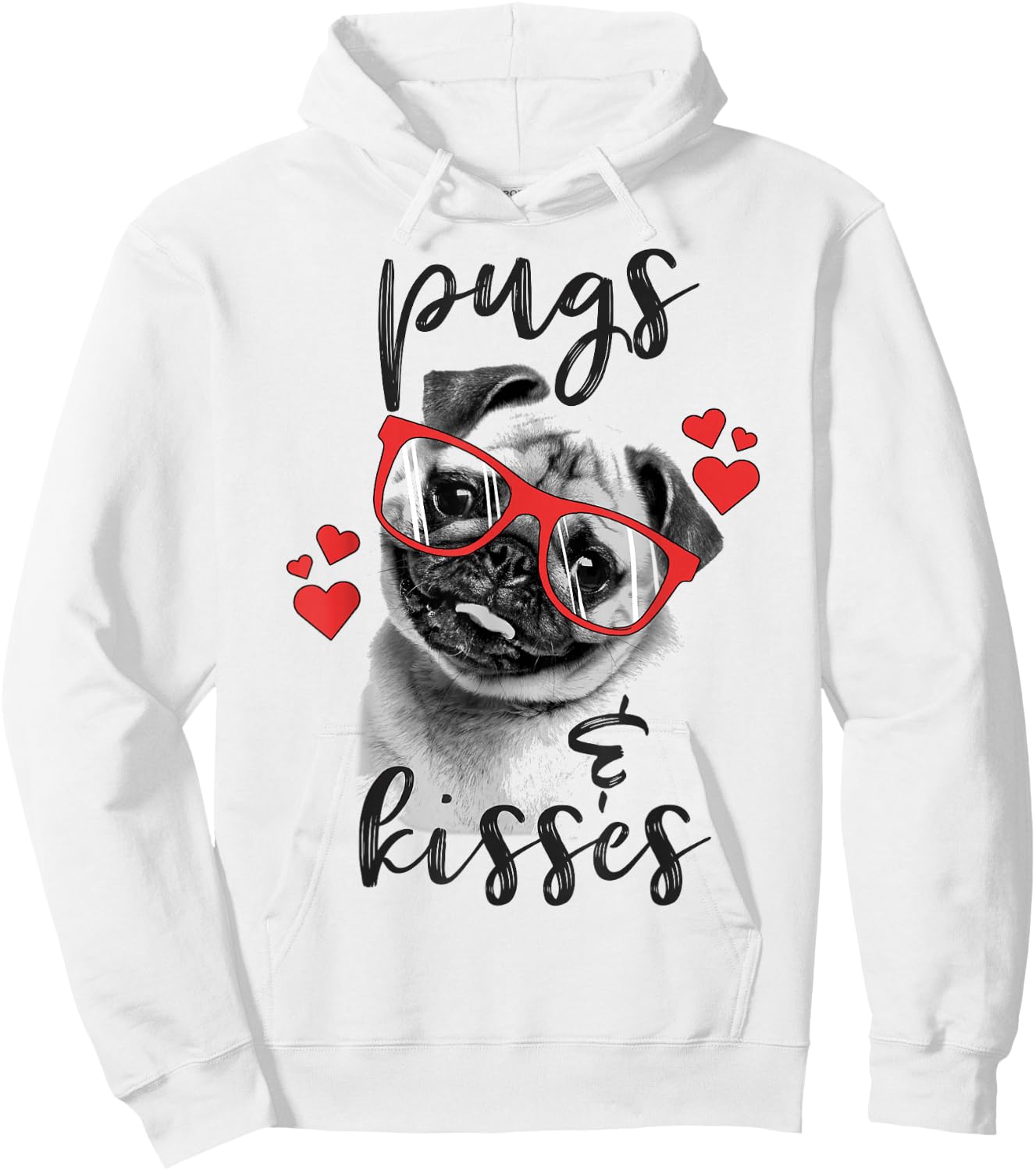 Valentine's Day Pugs And Kisses Red Hearts Valentine's Hoodie - Hoodie | White