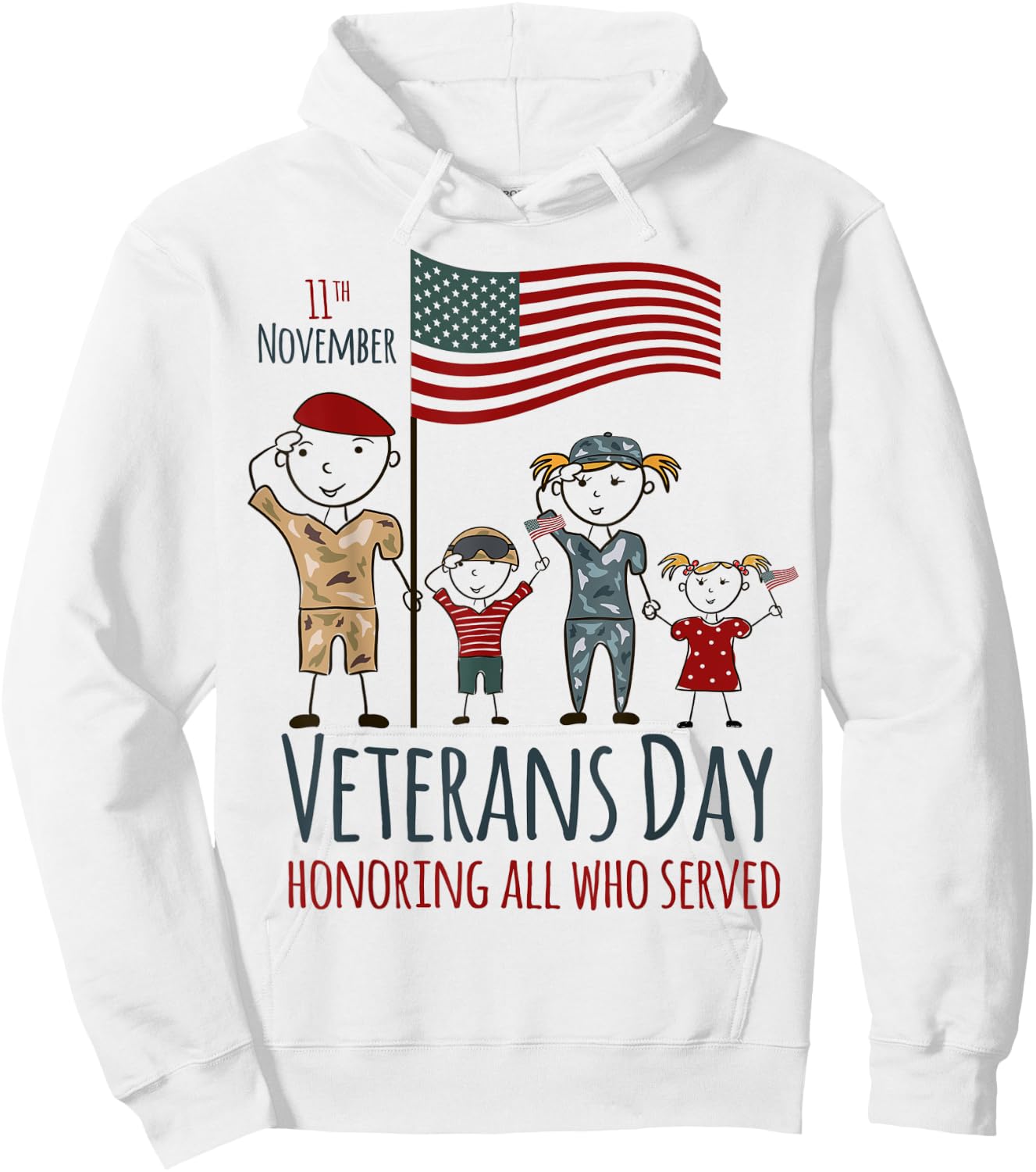 Veterans Day Shirt American Flag Military Family Kids USA Hoodie - Hoodie | White