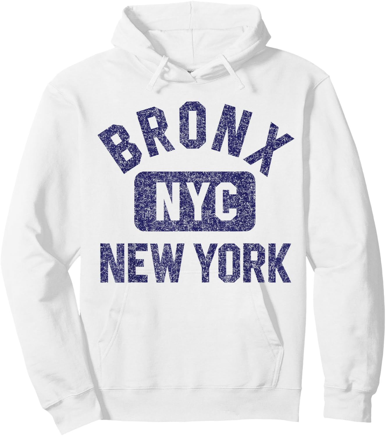 Bronx NYC New York Gym Style Distressed Dark Blue Print Hoodie - Hoodie | White