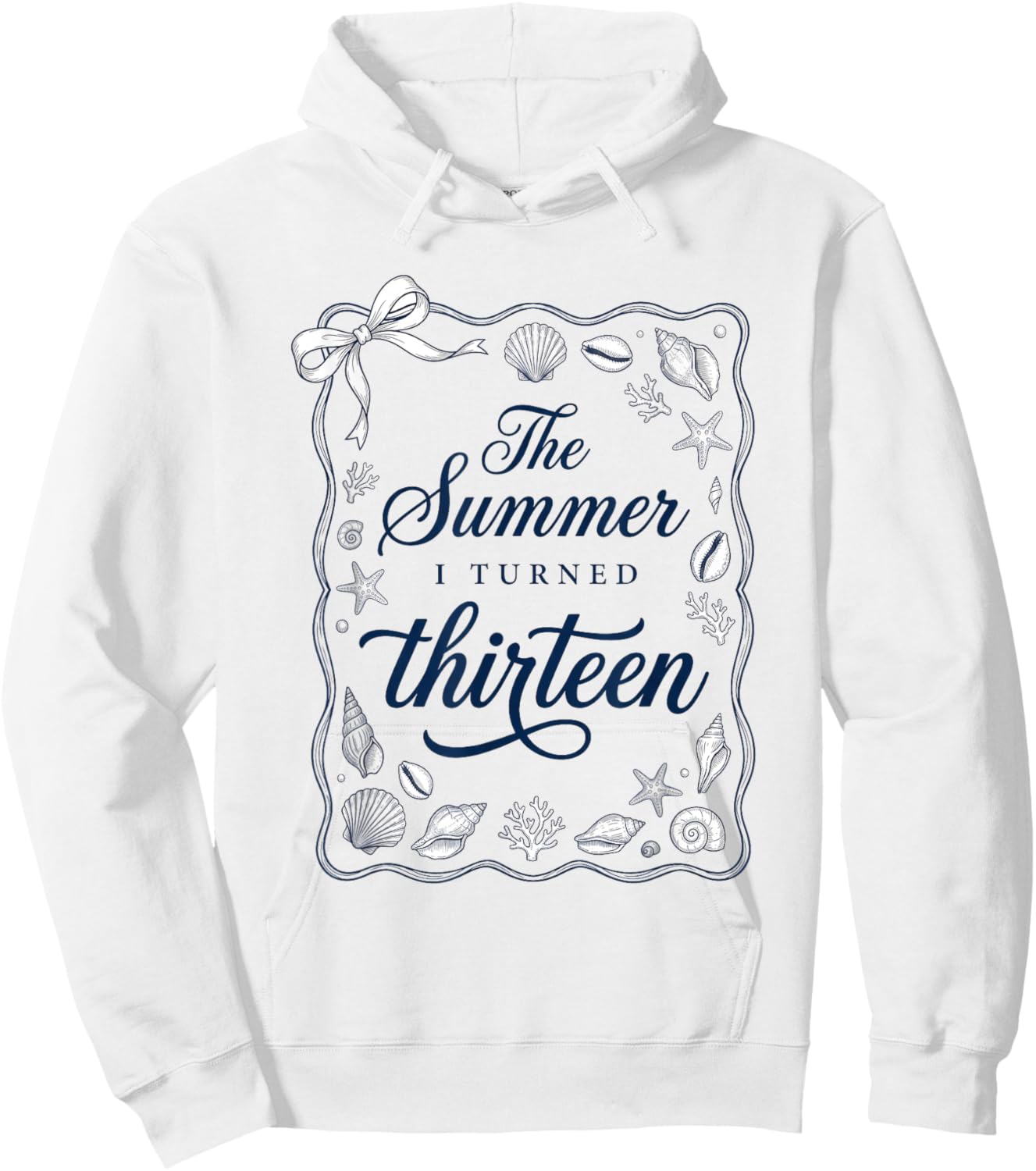 Summer I Turned Thirteen 13th Birthday Seashell Coastal Bow Hoodie - Hoodie | White