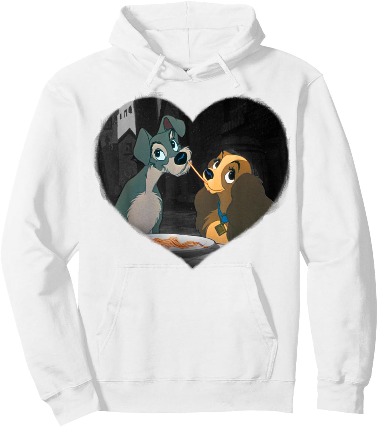 Lady and the Tramp - Spaghetti Kiss Heart Hoodie - Hoodie | White
