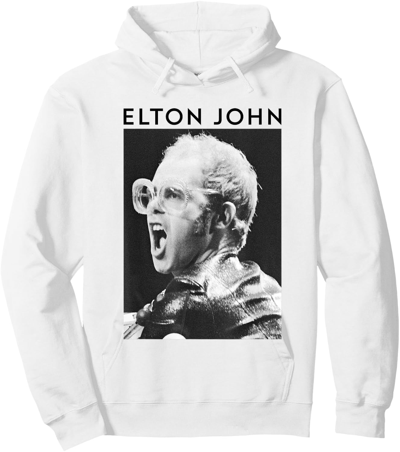Elton John Official Black & White Photo Hoodie - Hoodie | White
