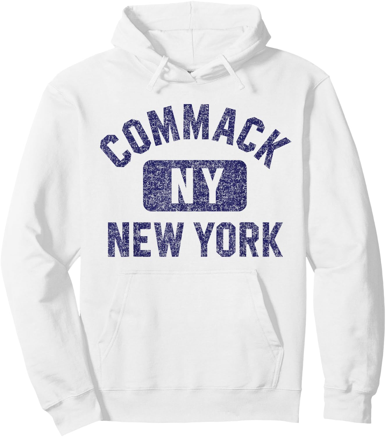 Commack NY New York Gym Style Distressed Dark Blue Print Hoodie - Hoodie | White