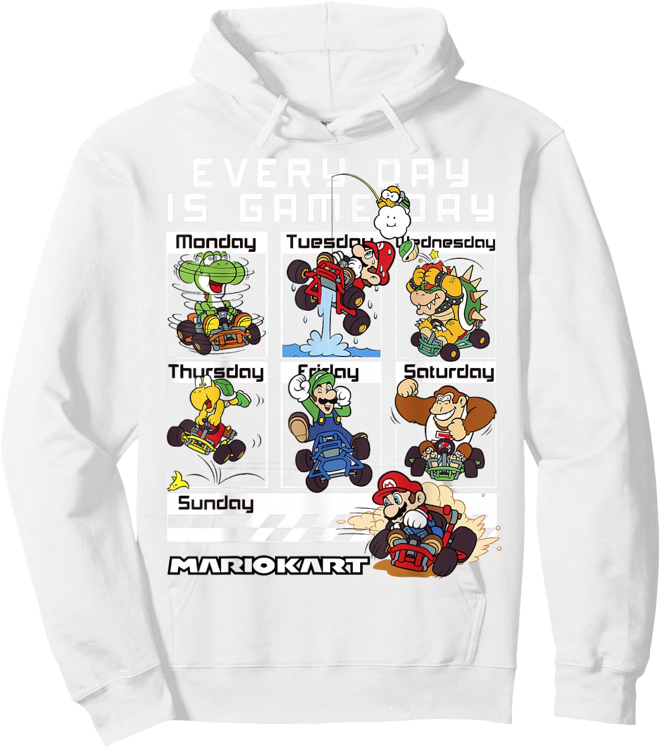 Mario Kart Everyday is Game Day Group Shot Graphic Hoodie - Hoodie | White