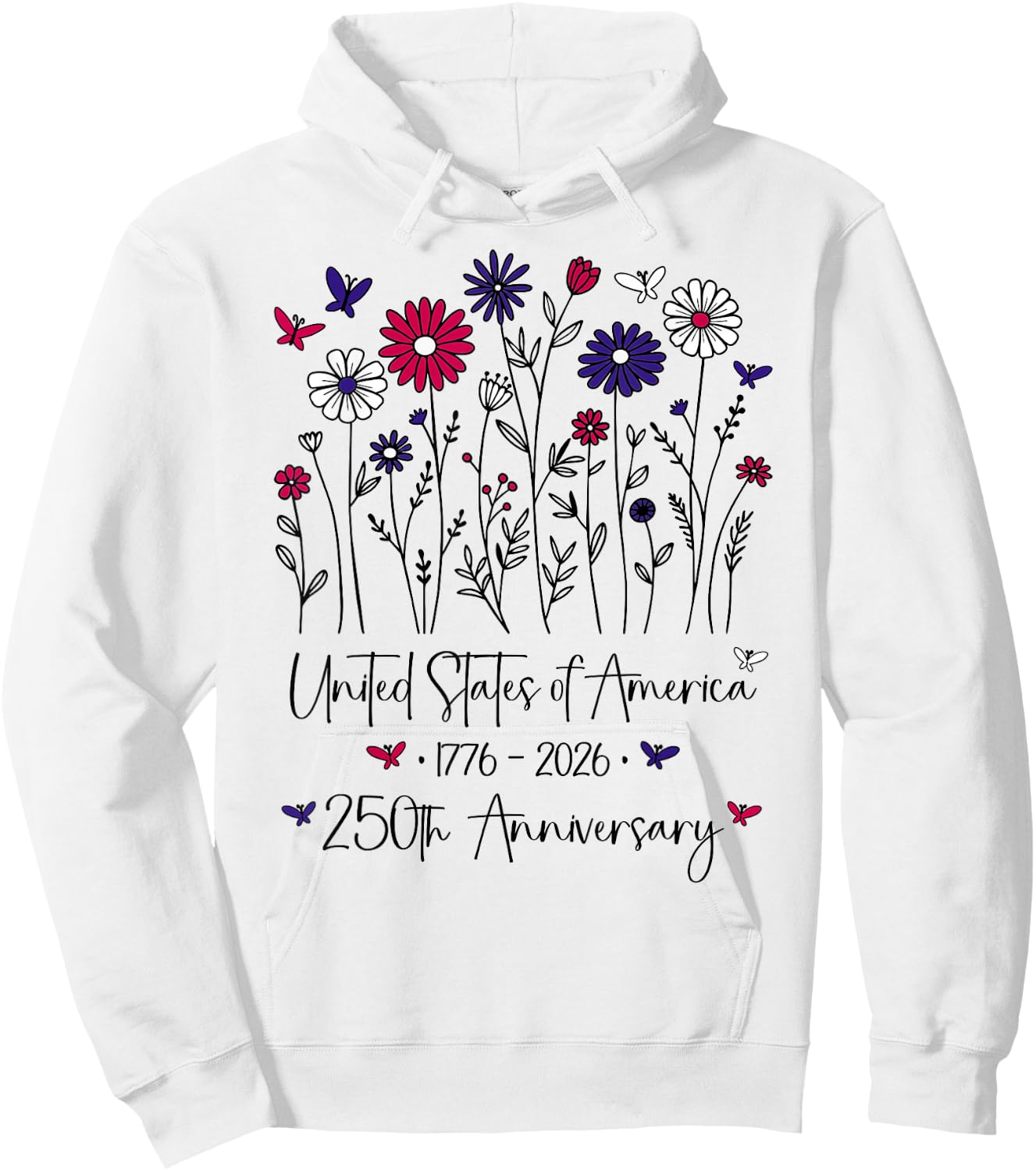 250th Anniversary USA Flowers 250 Years America 4th of July Hoodie - Hoodie | White