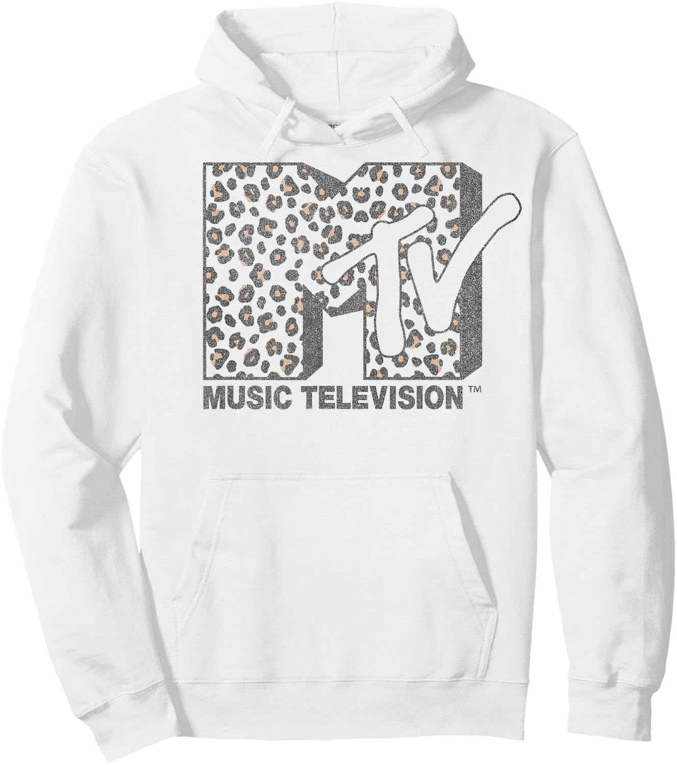 MTV Music Television Cheetah Print Logo Fill Hoodie - Hoodie | White