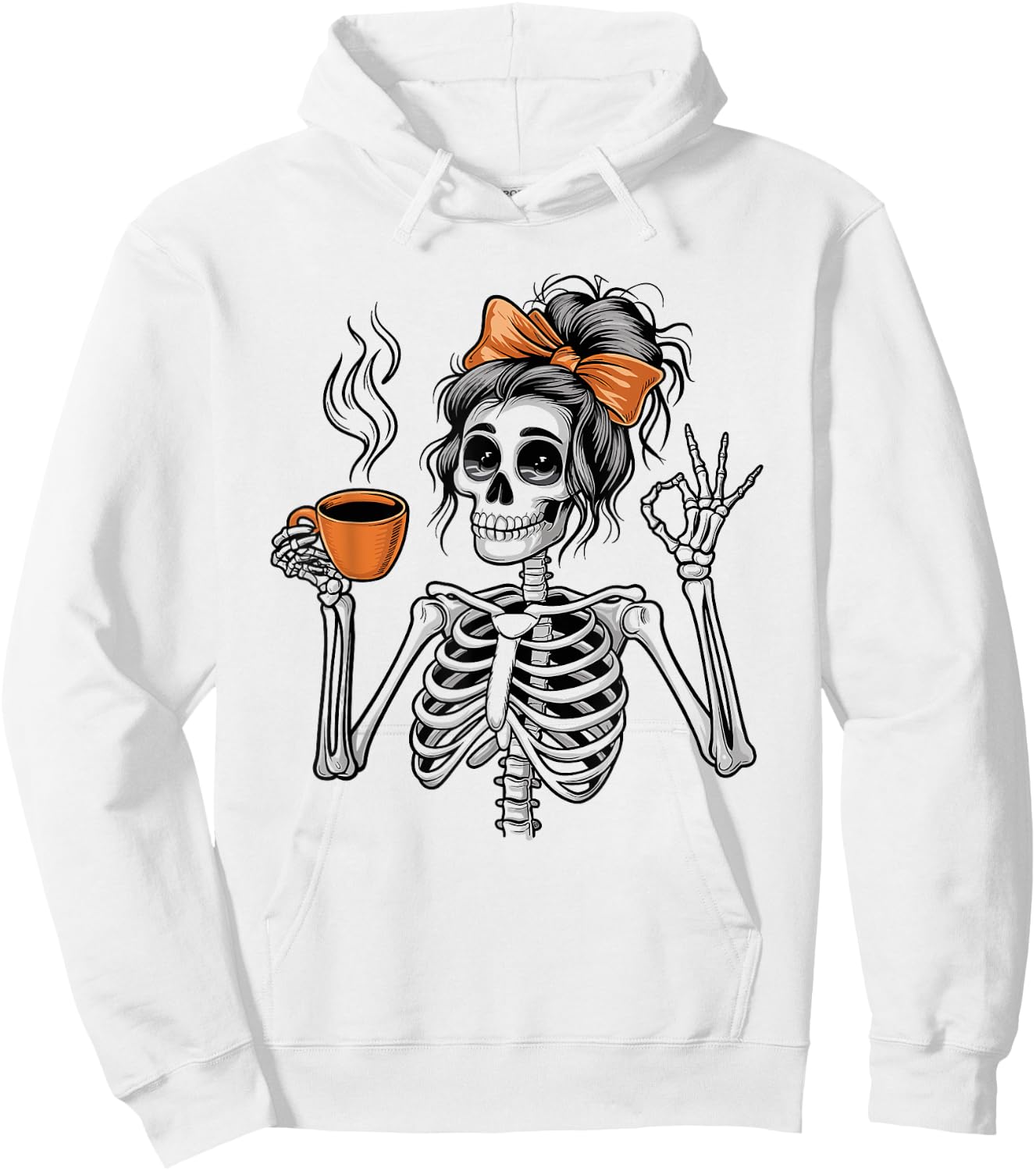 Halloween Skeleton Messy Bun Coffee Funny Costume Mom Women Hoodie - Hoodie | White