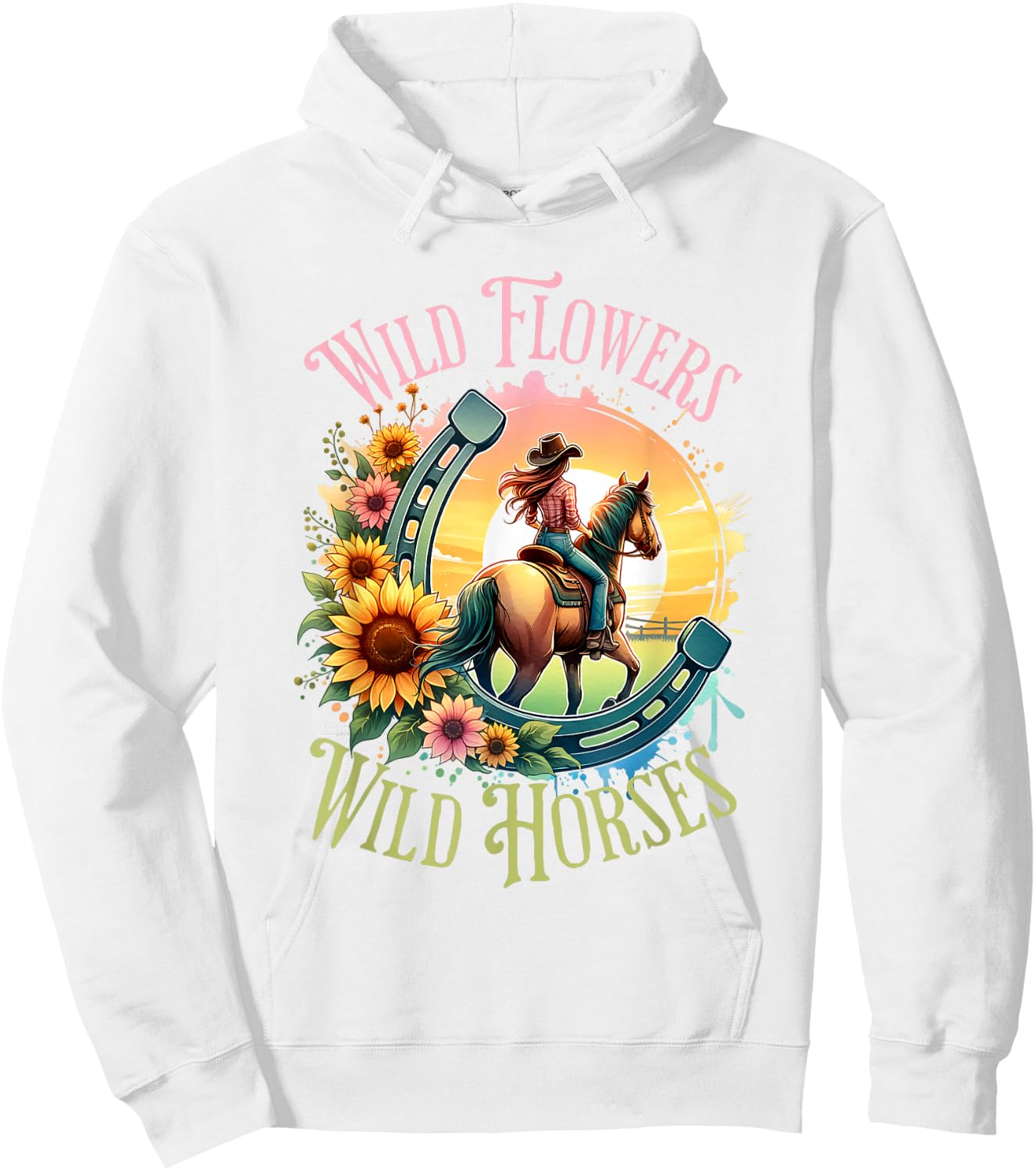 Wild Flowers & Wild Horses Country Sunset Western Cowgirl Hoodie - Hoodie | White
