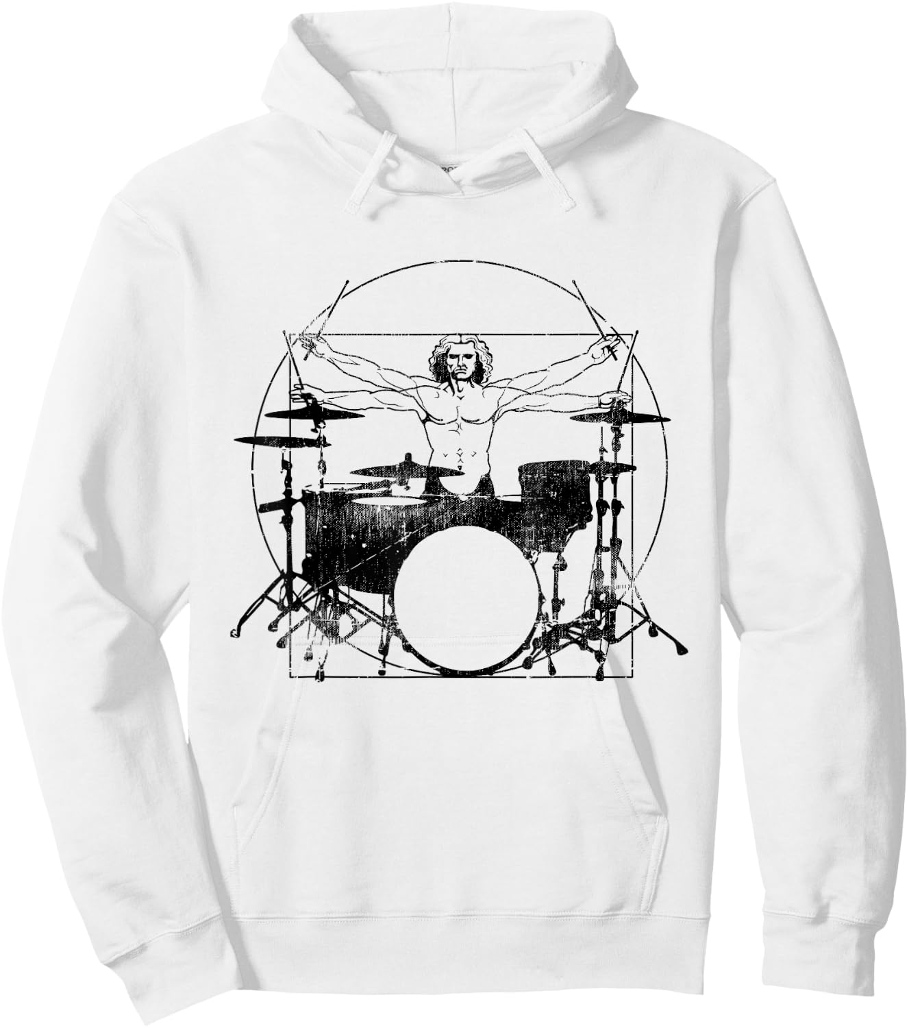 Funny Drummer - Vitruvian Drummer Man DaVinci Hoodie - Hoodie | White