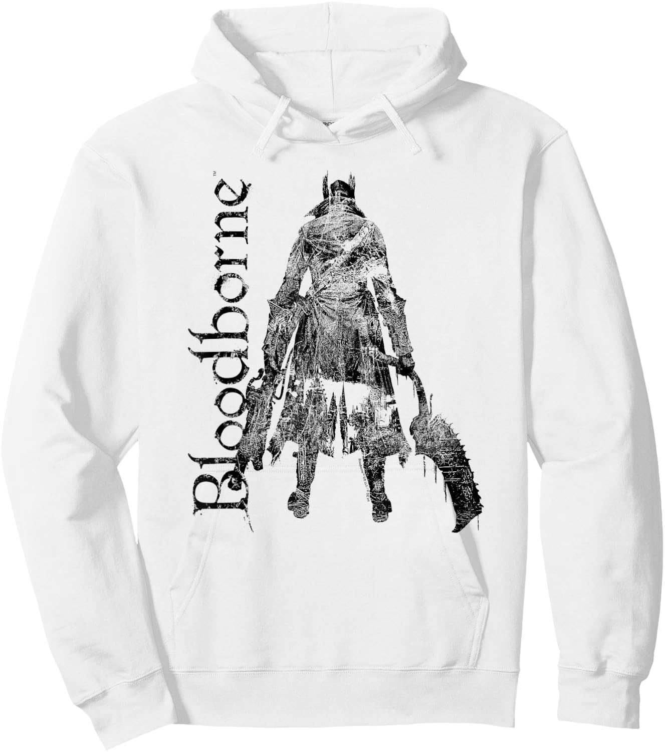 Bloodborne Hunter Silhouette with Logo Dark Video Game Hoodie - Hoodie | White