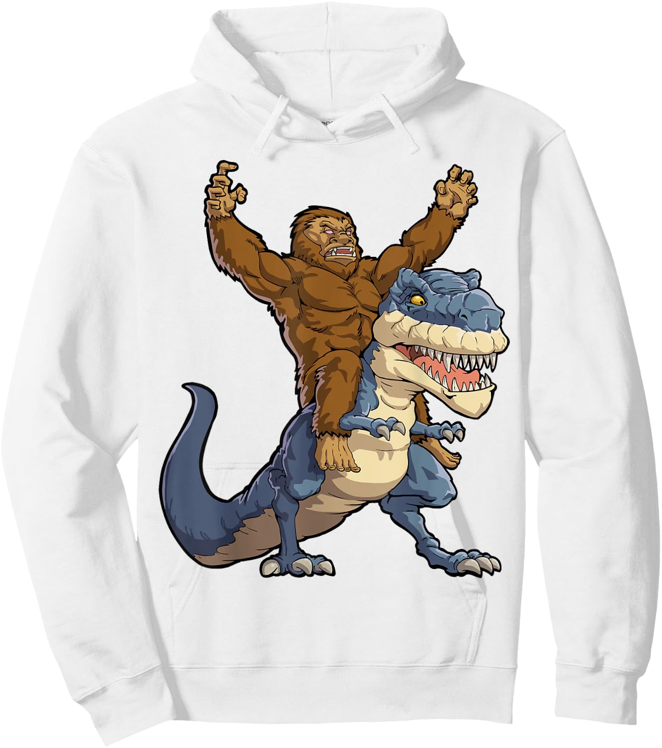Bigfoot Riding Dinosaur T Rex Funny Men Boys Sasquatch Lover Hoodie - Hoodie | White