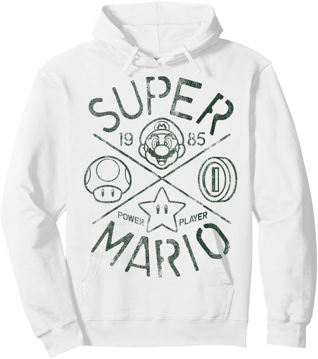 Nintendo Super Mario Vintage Crest 1985 Graphic Hoodie - Hoodie | White