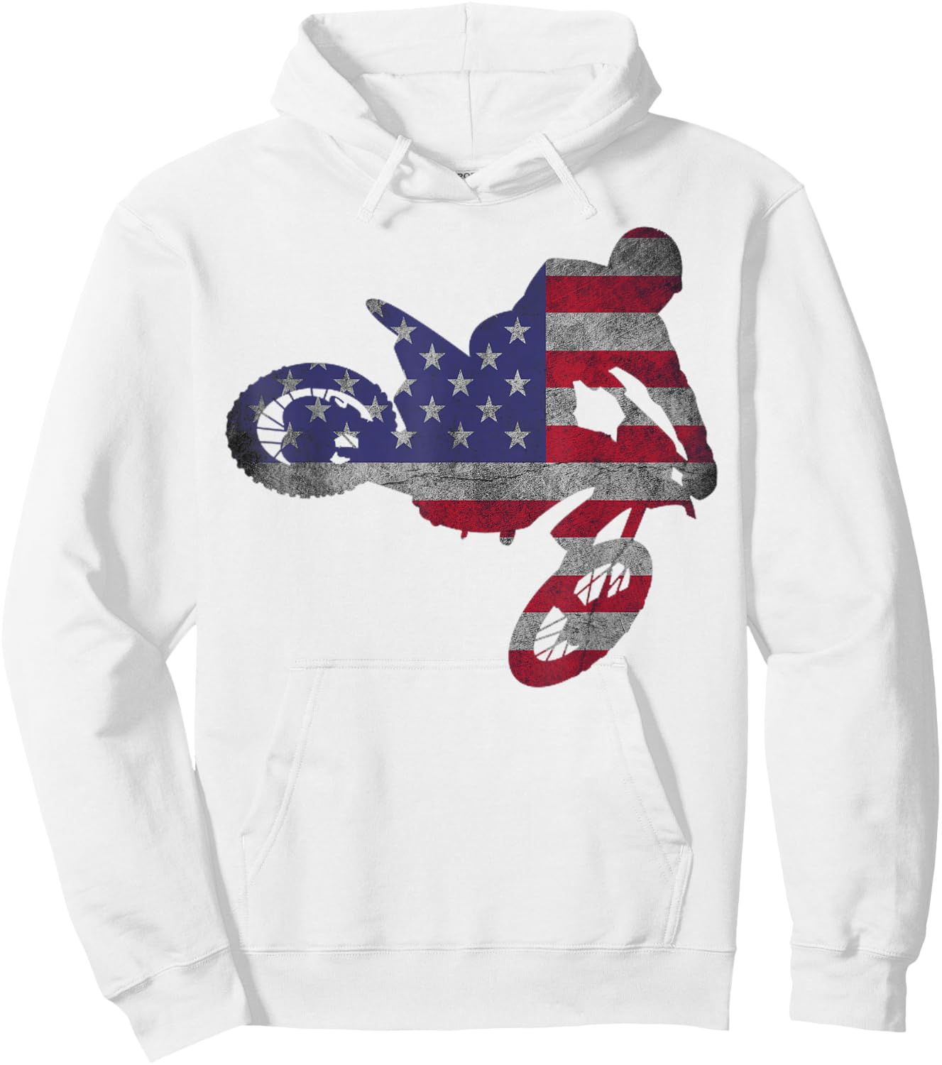 Dirt Bike American Flag | Motocross Enduro Shirt Hoodie - Hoodie | White