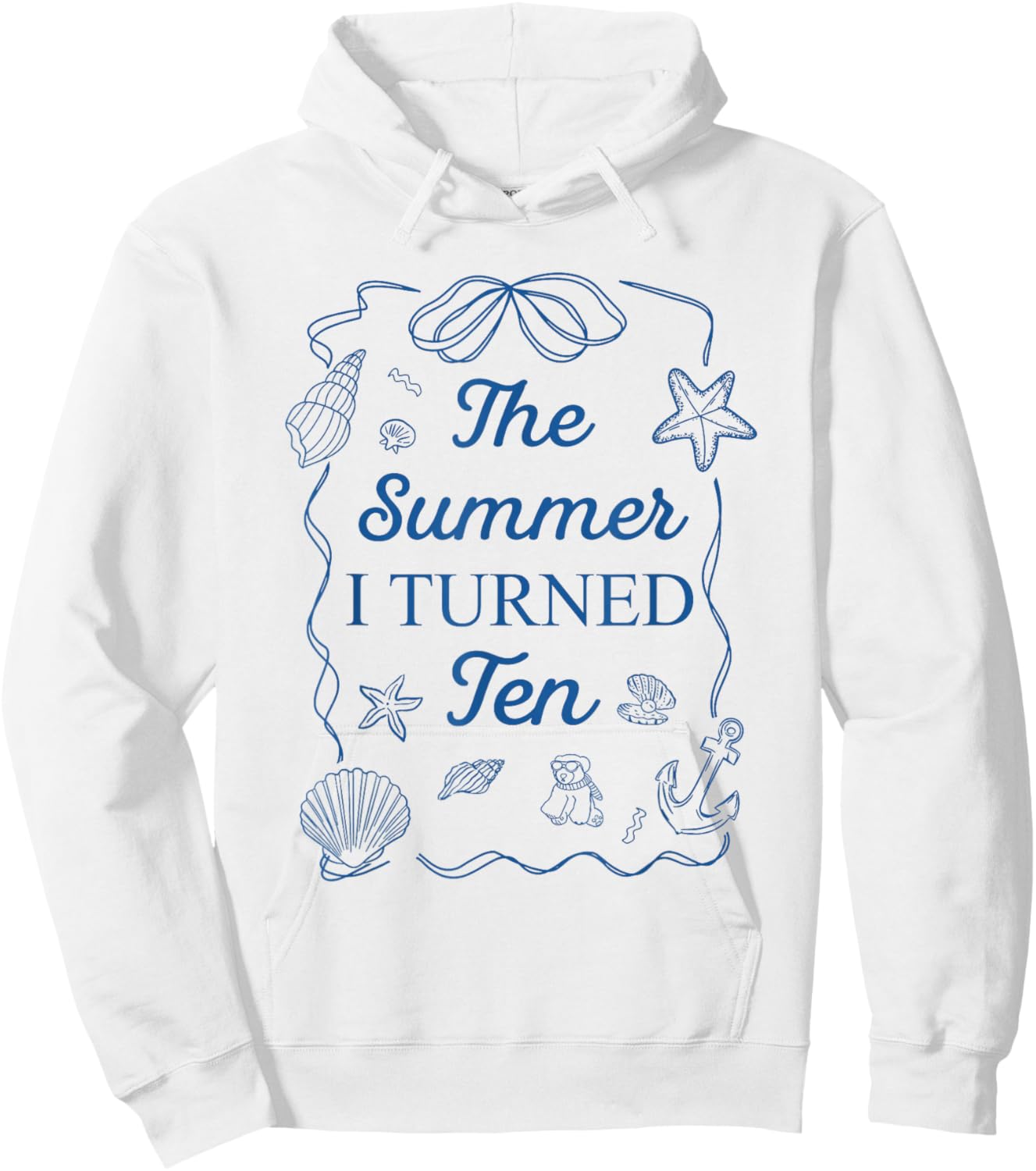 Summer I Turned Ten 10th Birthday Seashell Coastal Bow Hoodie - Hoodie | White