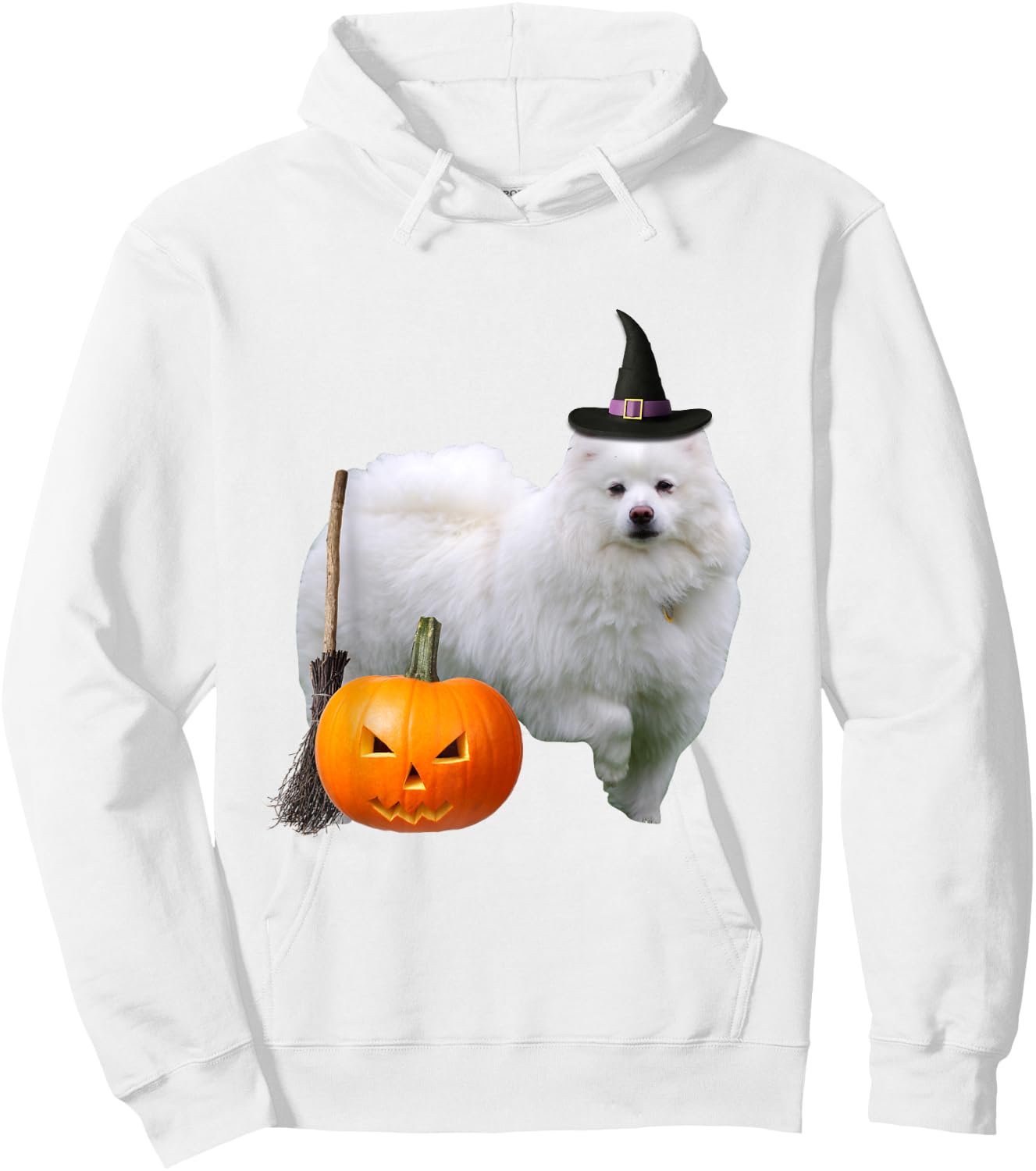 American Eskimo Witch Hat Halloween Dog Women Kids Hoodie - Hoodie | White
