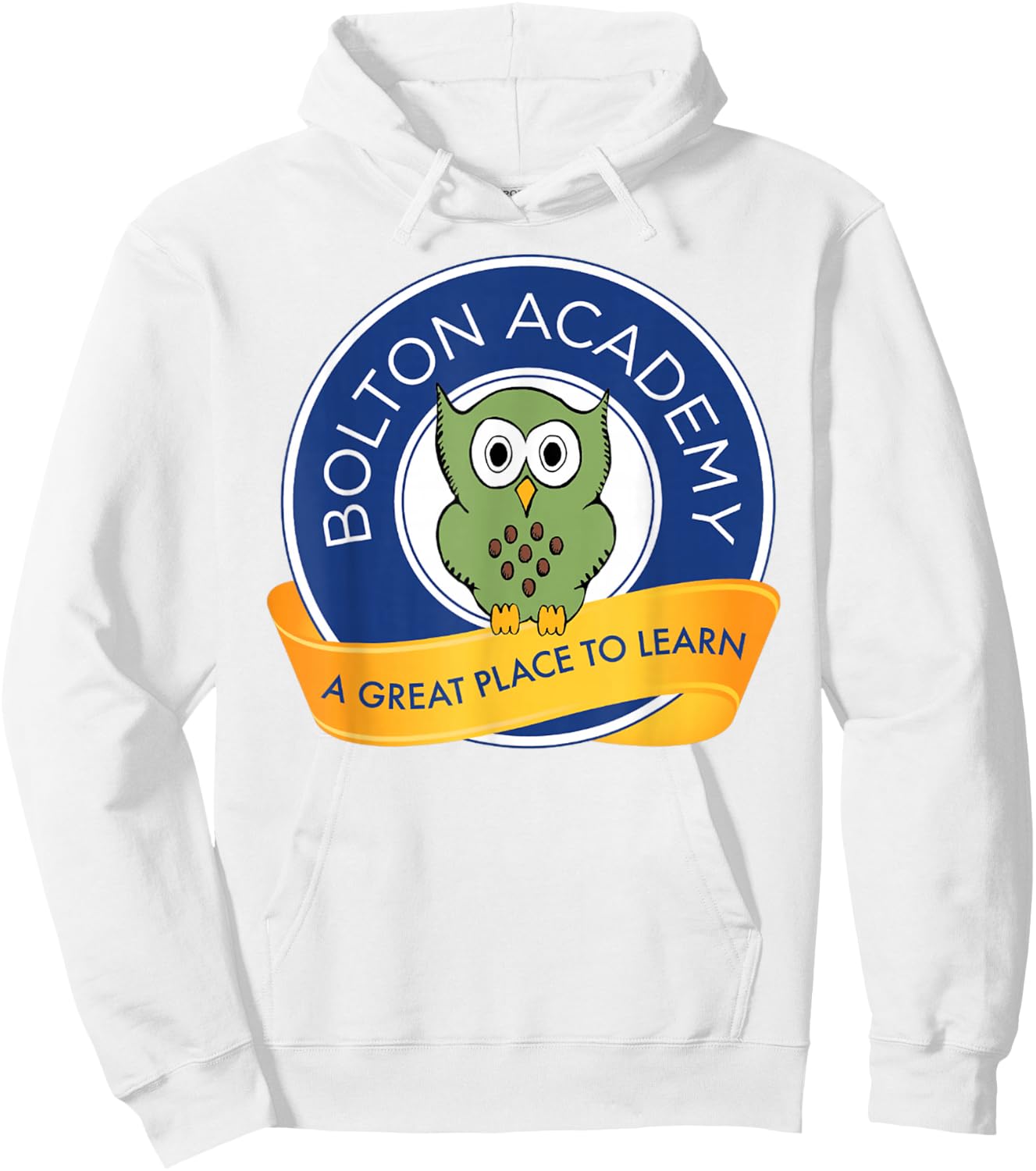 Bolton Academy PTA Big Hooty White Cotton Polyester Blend Classic Fit Collarless Round Neck Short Sleeve , Small, -Adults Hoodie - Hoodie | White