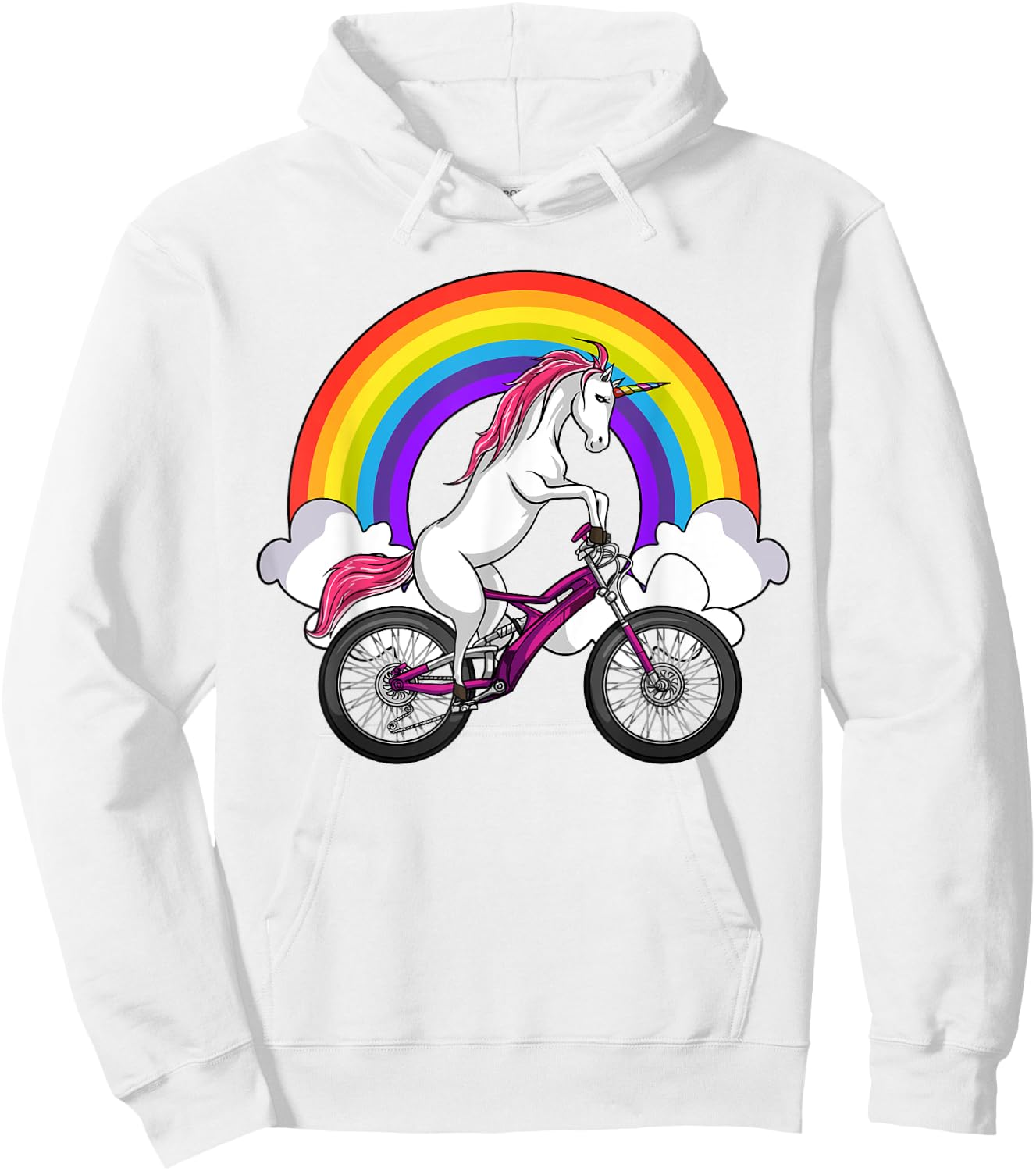 Unicorn Riding Bicycle Rainbow Cycling Women Girls Kids Hoodie - Hoodie | White