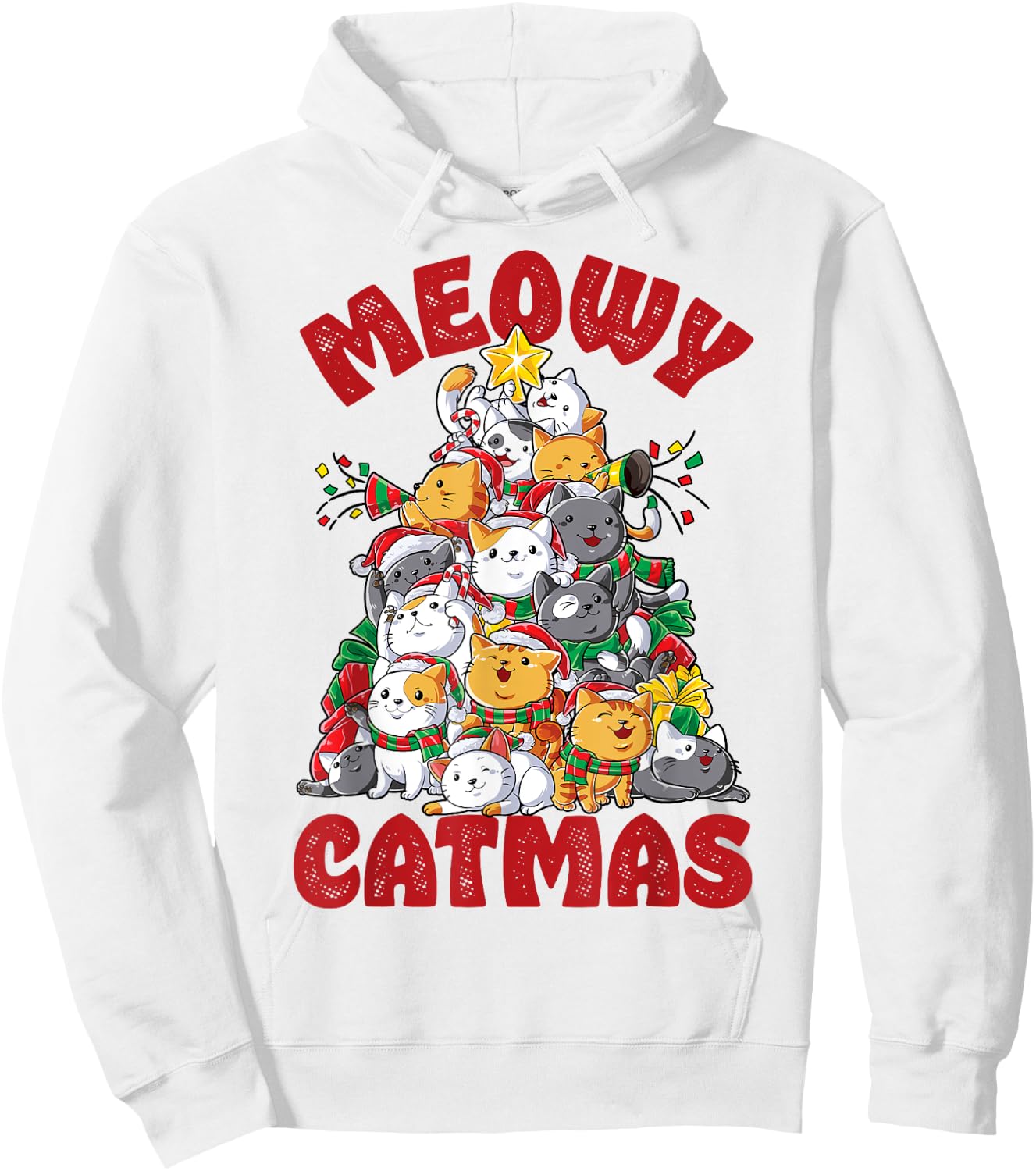 Meowy Catmas Cat Christmas Tree Xmas Girls Boys Funny Santa Hoodie - Hoodie | White