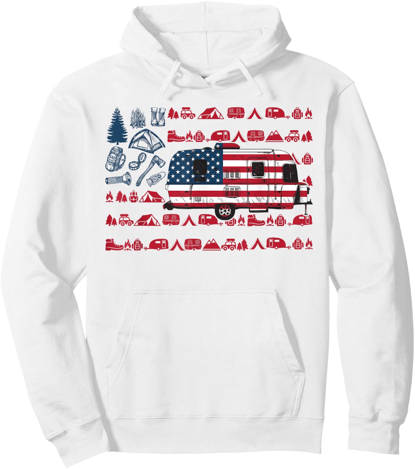 Tent Camper Van American Flag Camping 4th Of July Shirt Gift Hoodie - Hoodie | White