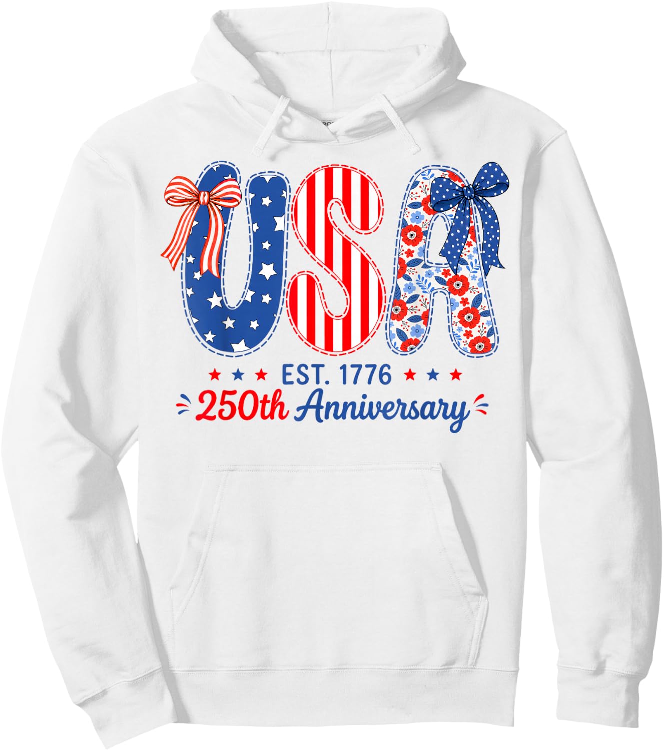 USA 250 Years America Floral Birthday Patriotic 4th of July Hoodie - Hoodie | White