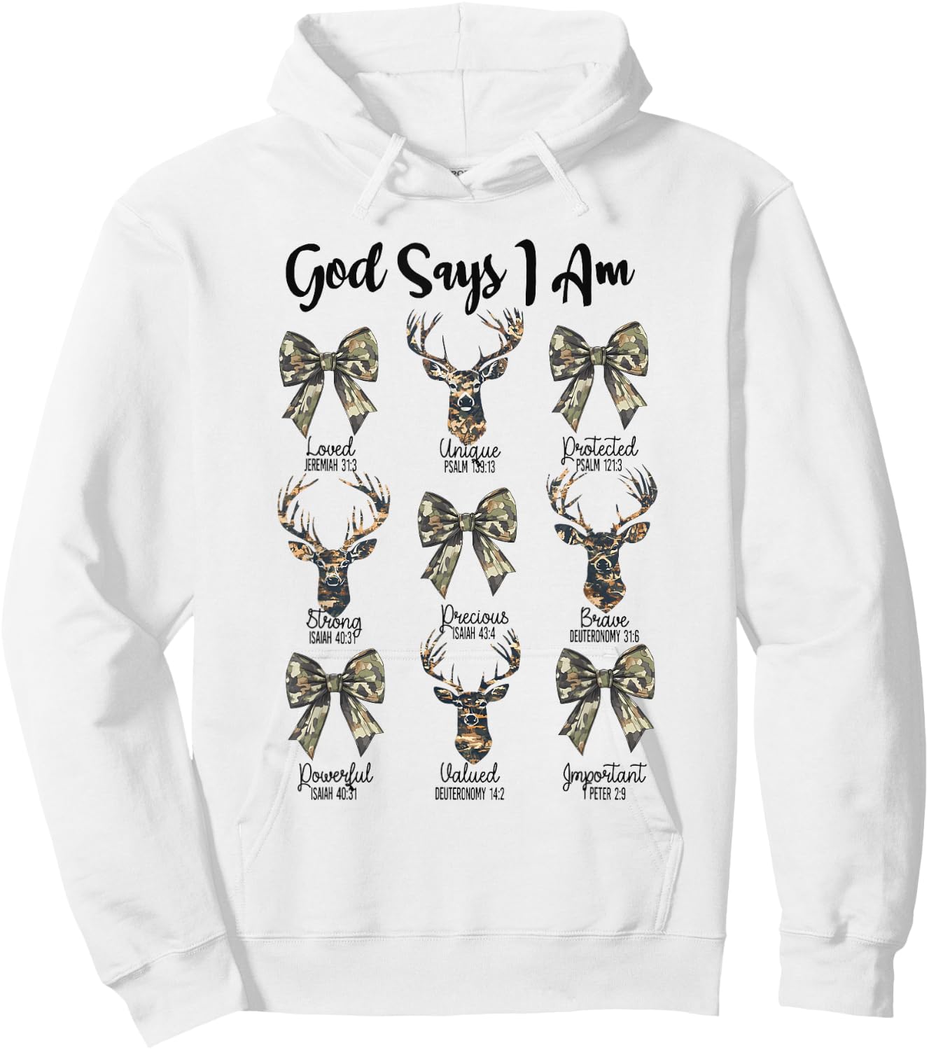 God Says I Am Christian Jesus Camo Coquette Bow Deer Hunting Hoodie - Hoodie | White