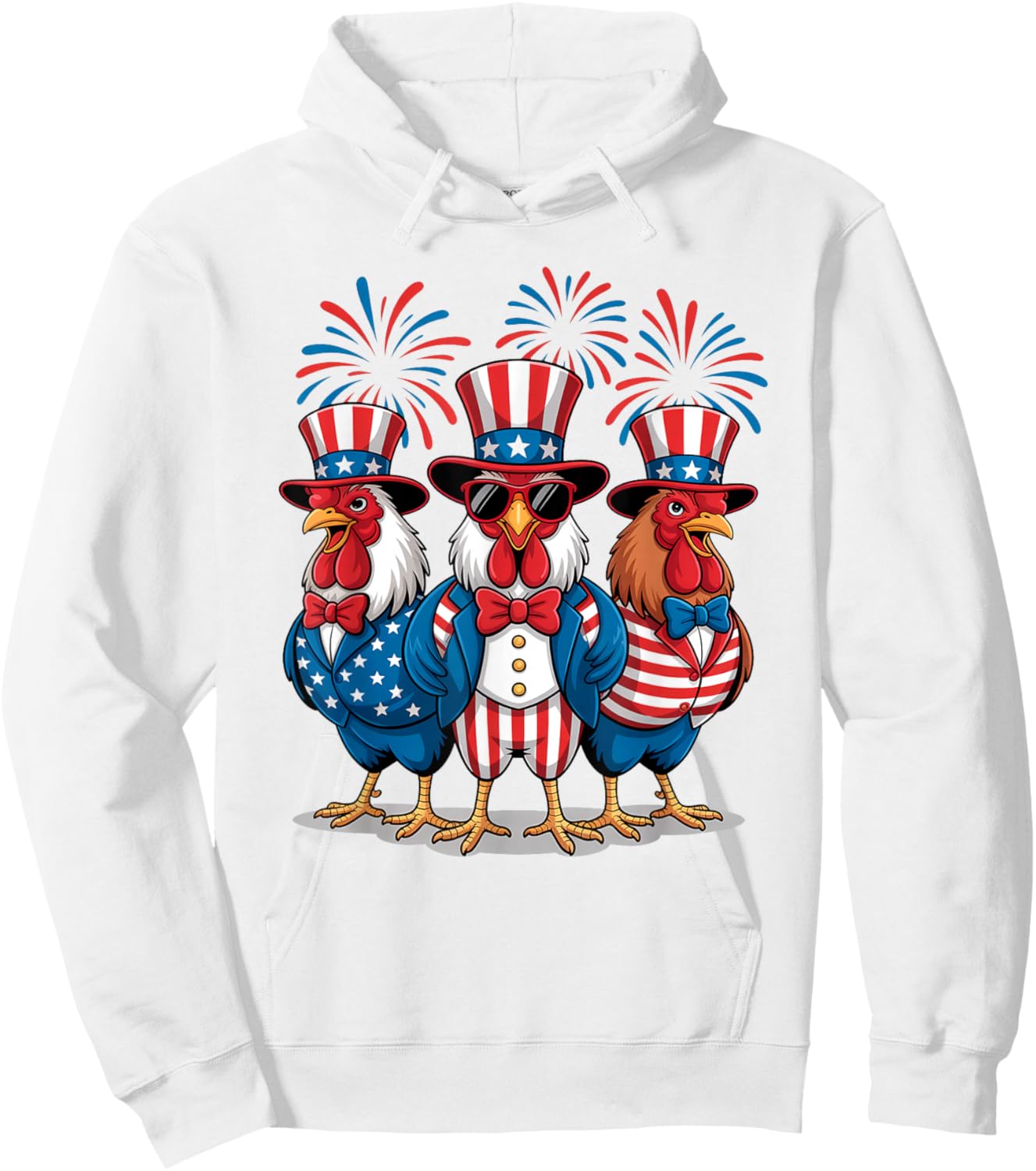 Funny Patriotic Chickens USA Flag 4th of July Chicken Lover Hoodie - Hoodie | White