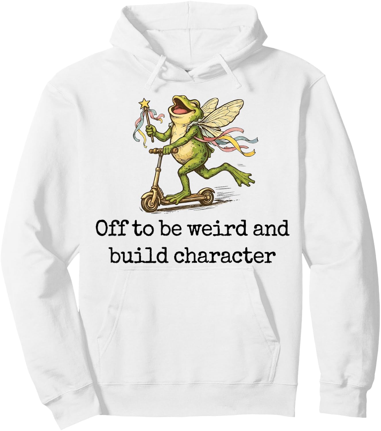 Off to Be Weird and Build Character Fairy Frog Scooter Hoodie - Hoodie | White
