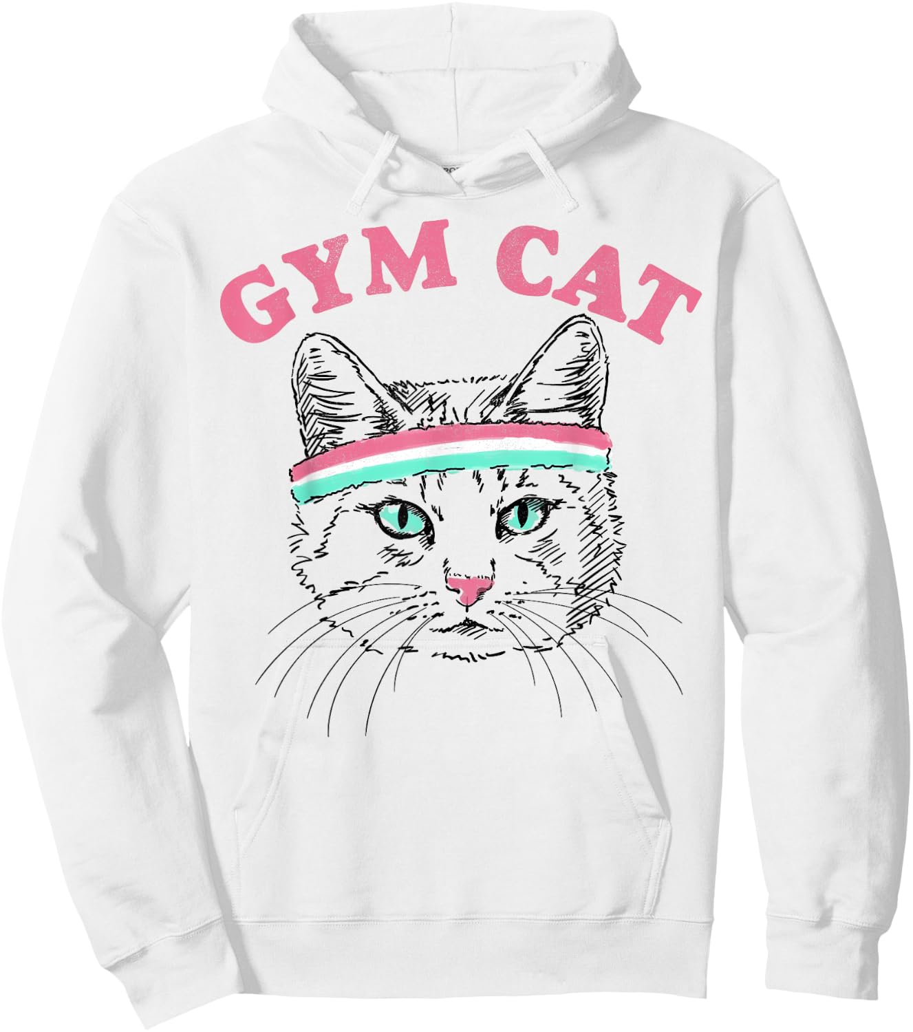 Gym Cat Outline With Headband Women Girls Kids Hoodie - Hoodie | White