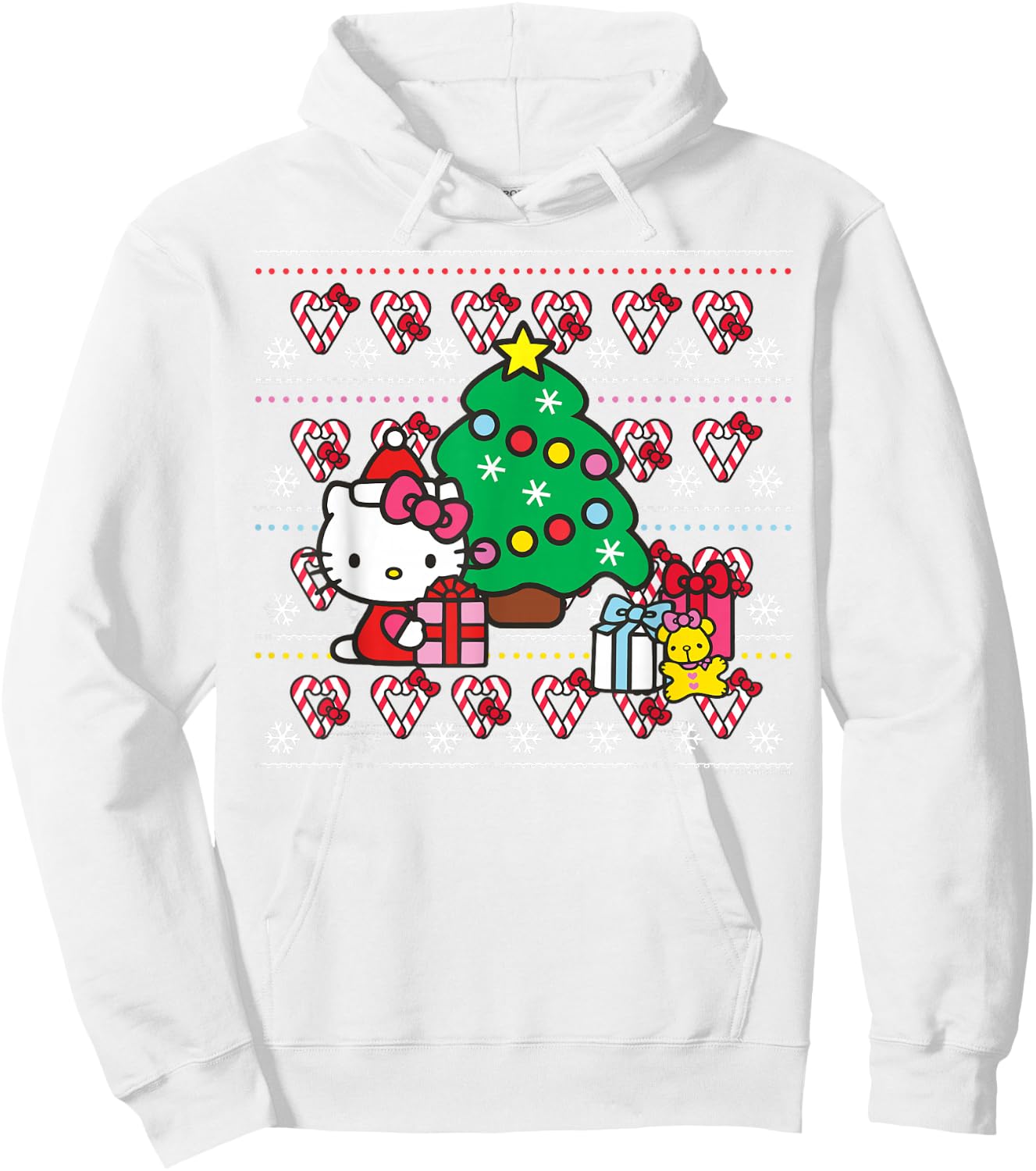 Hello Kitty Candy Cane Christmas Sweater Shirt Hoodie - Hoodie | White