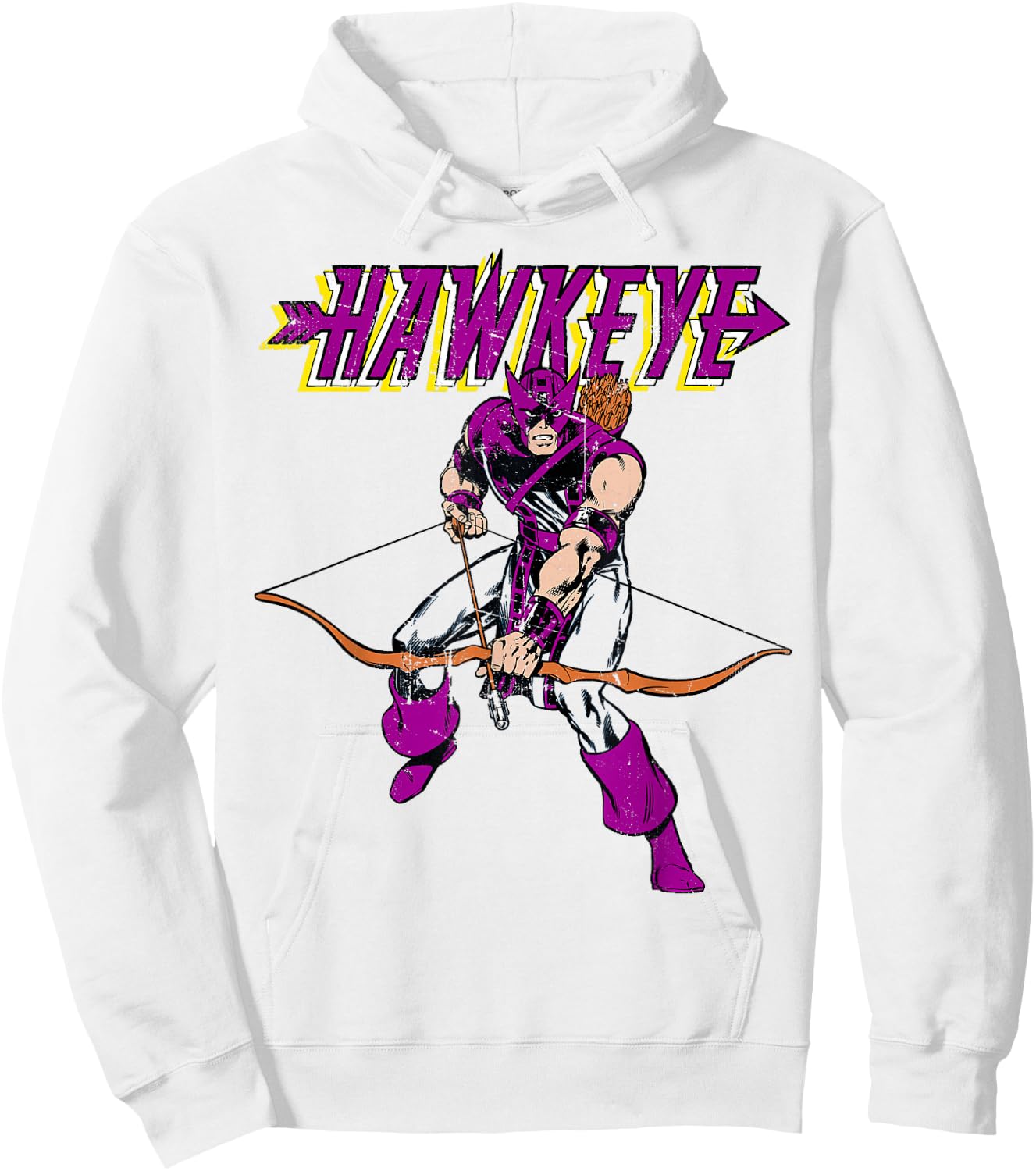 Marvel Hawkeye Retro Classic Pose Bow Arrow Graphic Hoodie - Hoodie | White