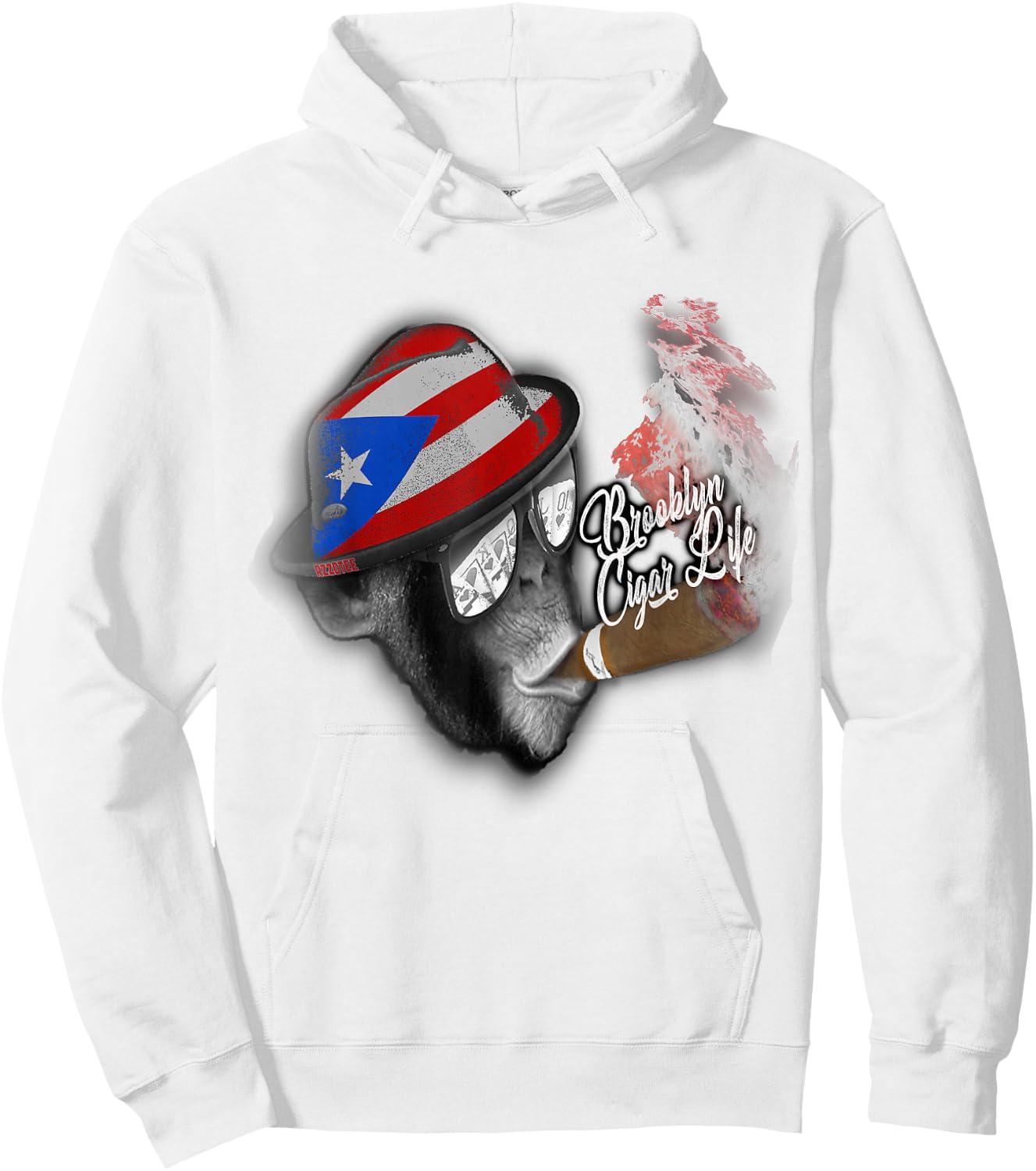 Brooklyn t shirt puerto rico flag cigar smoking Monkey Hoodie - Hoodie | White