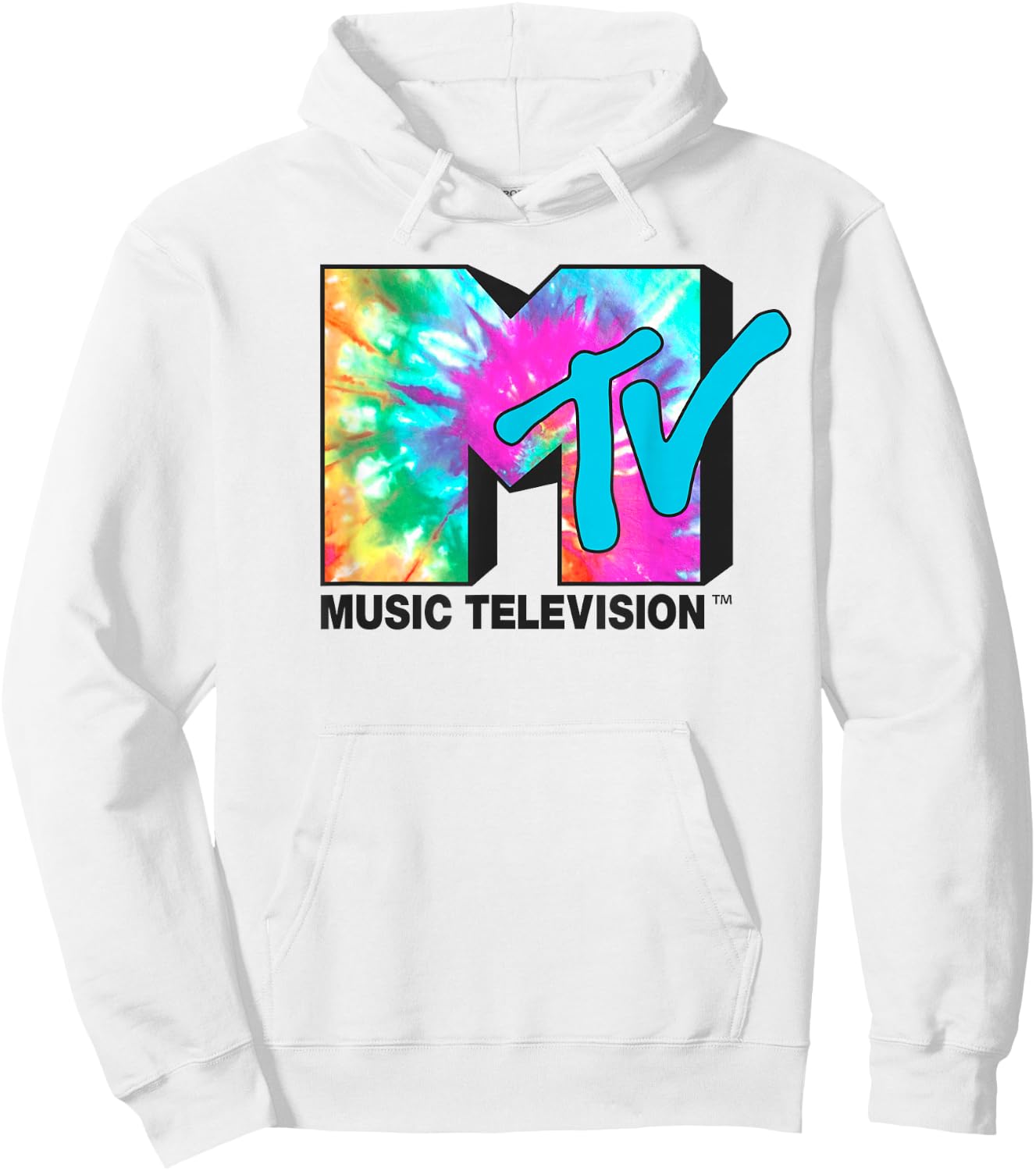 MTV Bright Rainbow Tie Dye Logo Small Hoodie - Hoodie | White