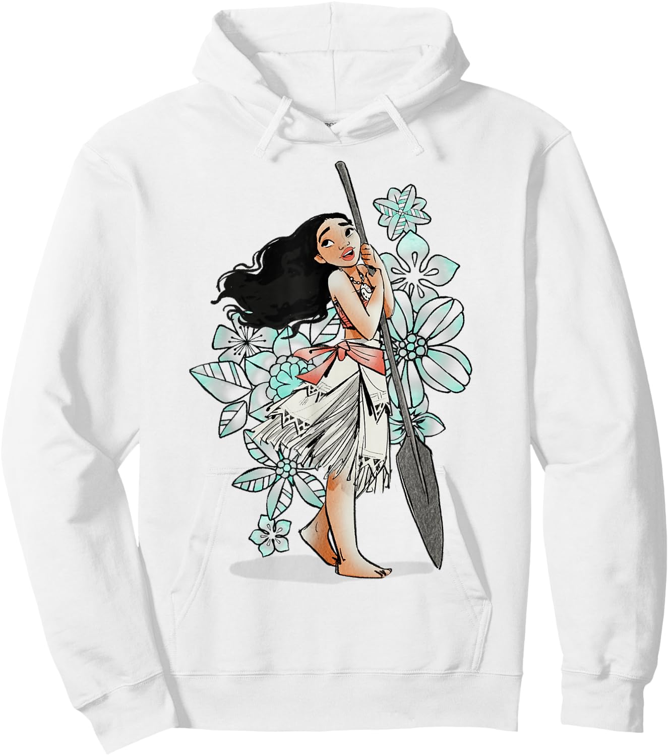 Disney Moana Tropical Floral Line Art Voyager Portrait Hoodie - Hoodie | White