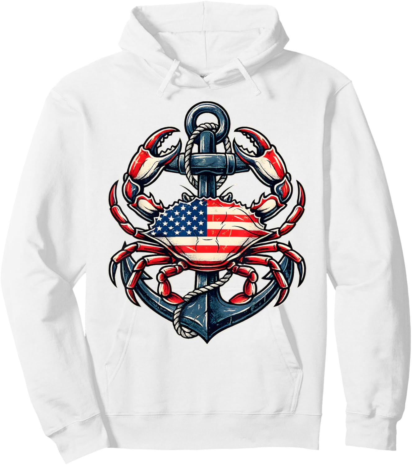 Patriotic Crab 4th of July USA Boating Anchor Fisherman Hoodie - Hoodie | White