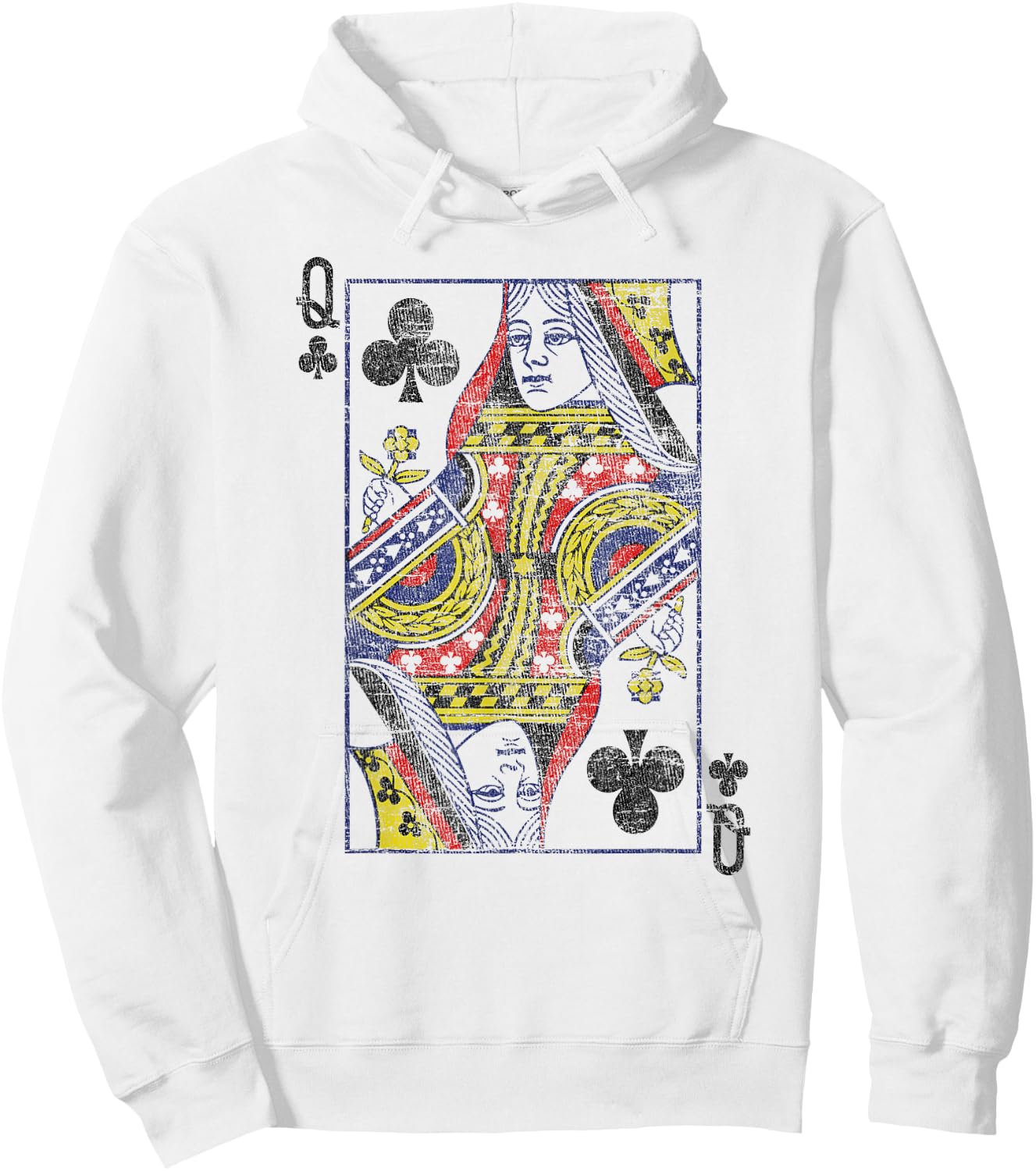 Queen of Clubs Playing Card Costume Poker Distressed Hoodie - Hoodie | White