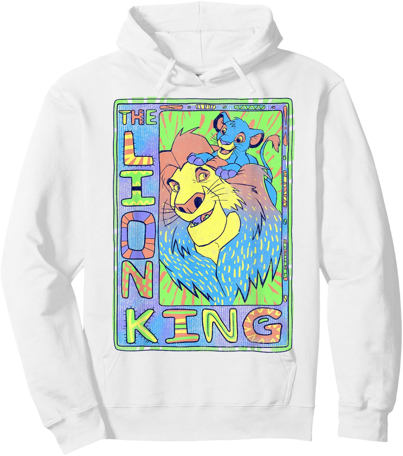 Disney Lion King Retro Colorful Simba Mufasa Graphic Hoodie - Hoodie | White