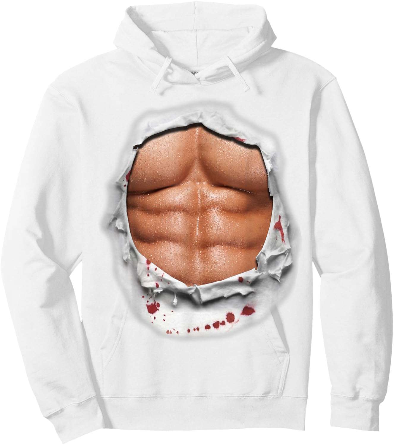 Six Pack Abs Muscles Workout Bodybuilder Torn Open Chest Hoodie - Hoodie | White