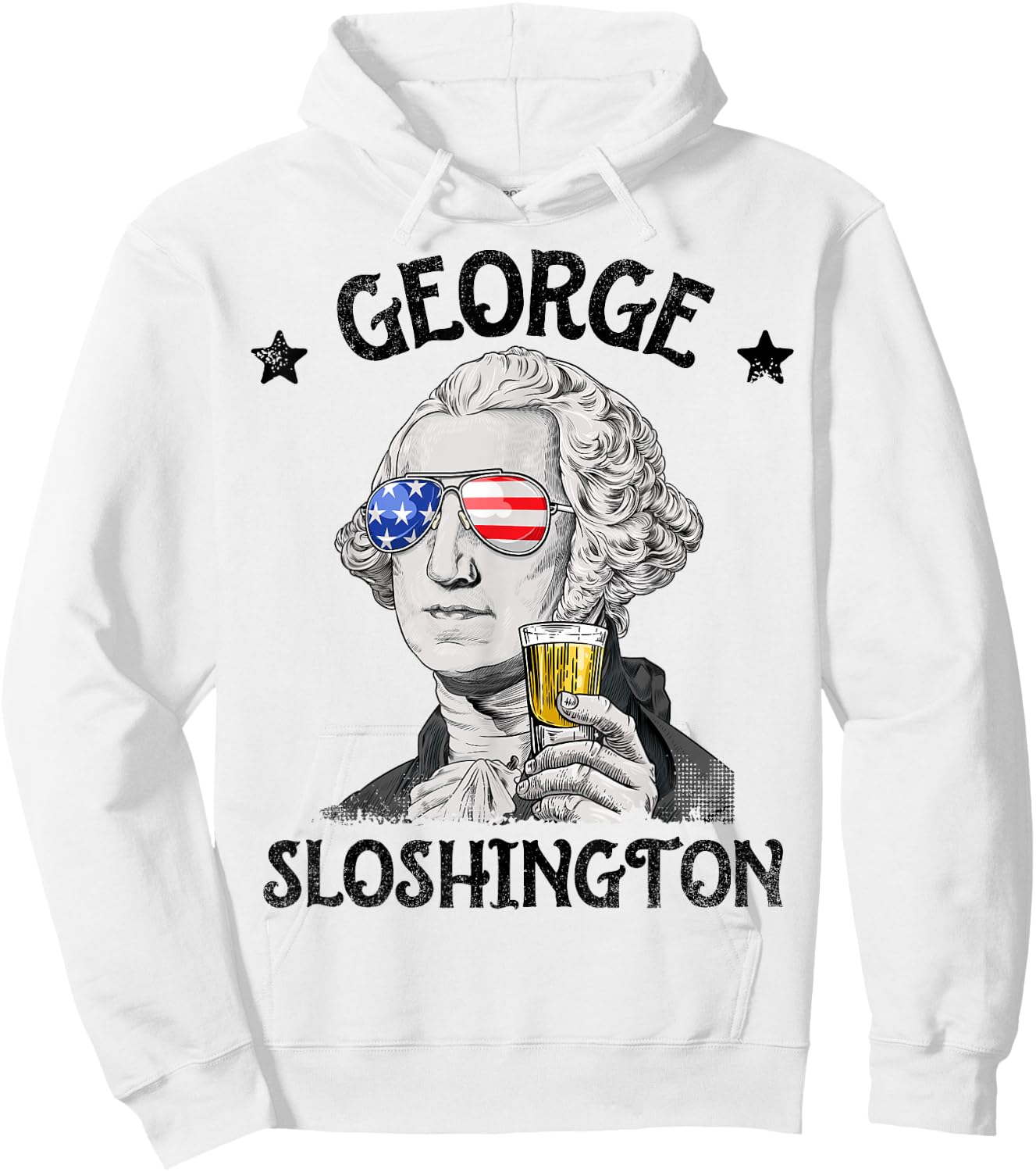 George Sloshington Washington 4th of July Men Women USA Flag Hoodie - Hoodie | White