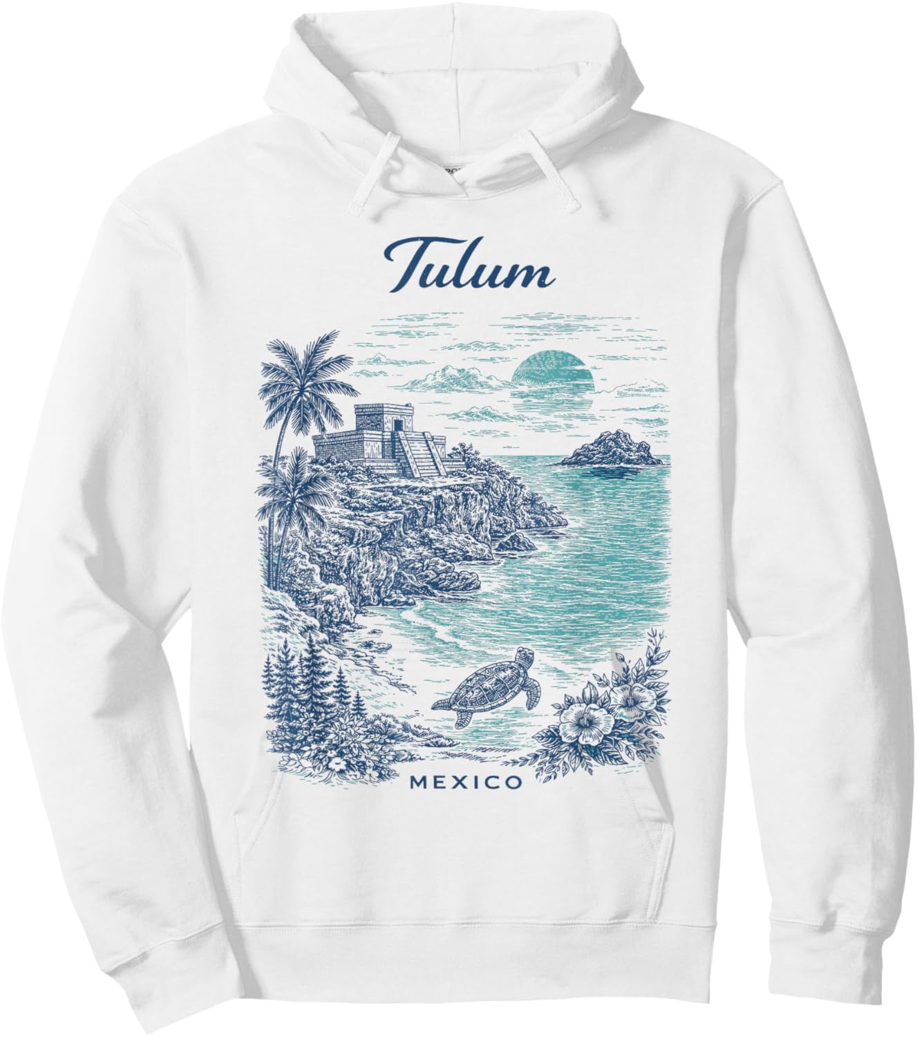 Tulum Mexico Vintage Travel Scenic Illustration Hoodie - Hoodie | White