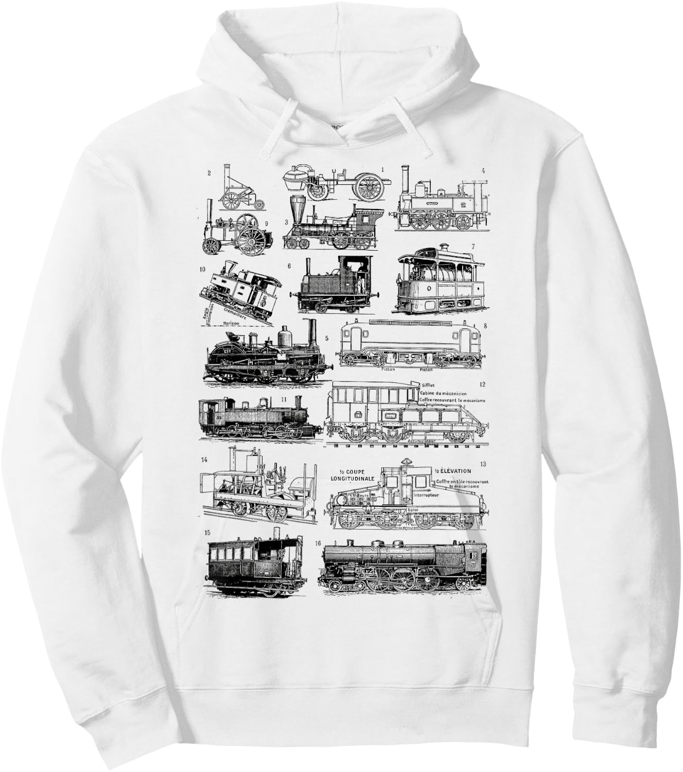 Steam Engine Train Steam Train Locomotive Vintage Chart Hoodie - Hoodie | White