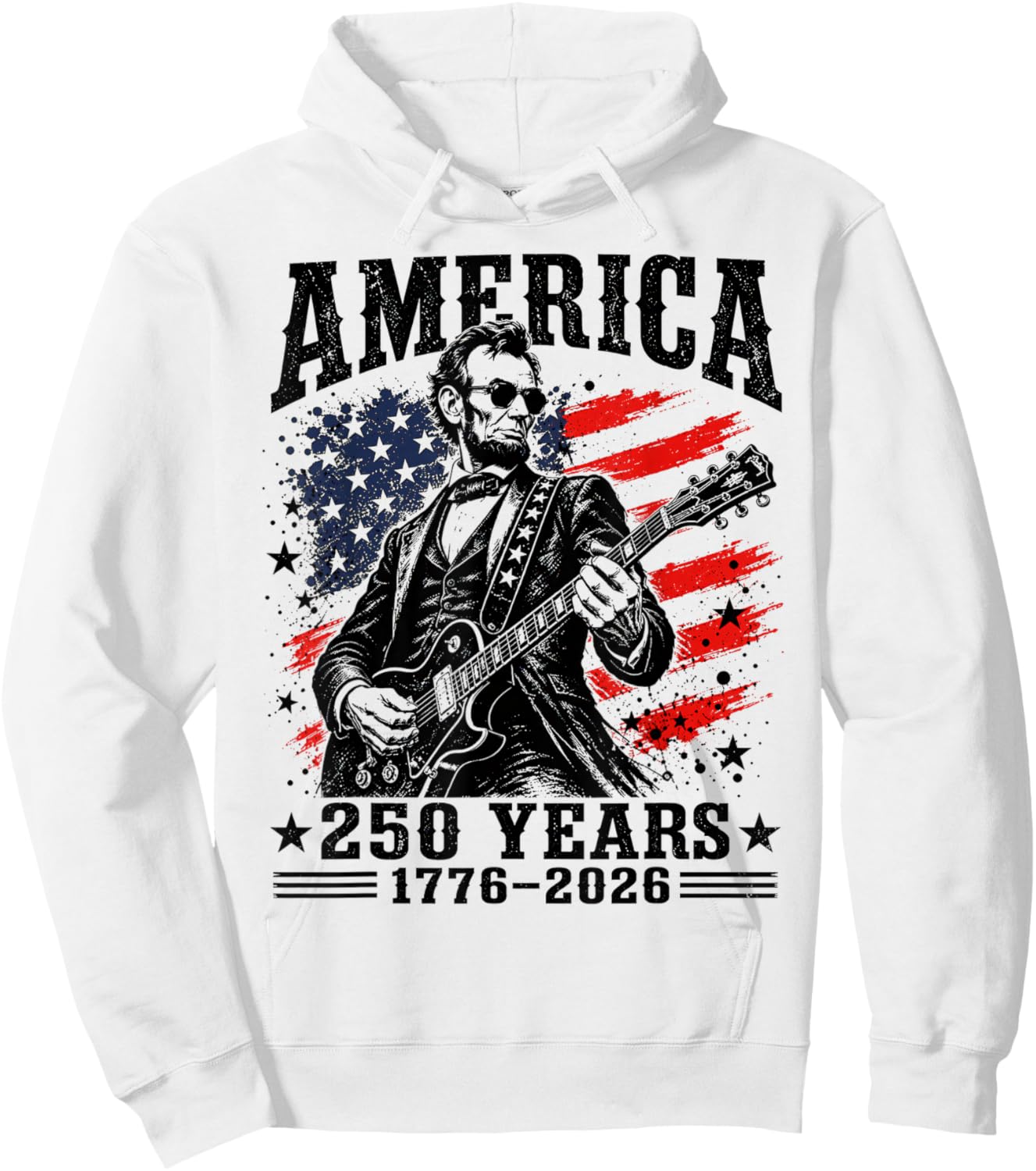 Vintage Abraham Lincoln Abe Lincoln Playing Guitar 250 Years Hoodie - Hoodie | White