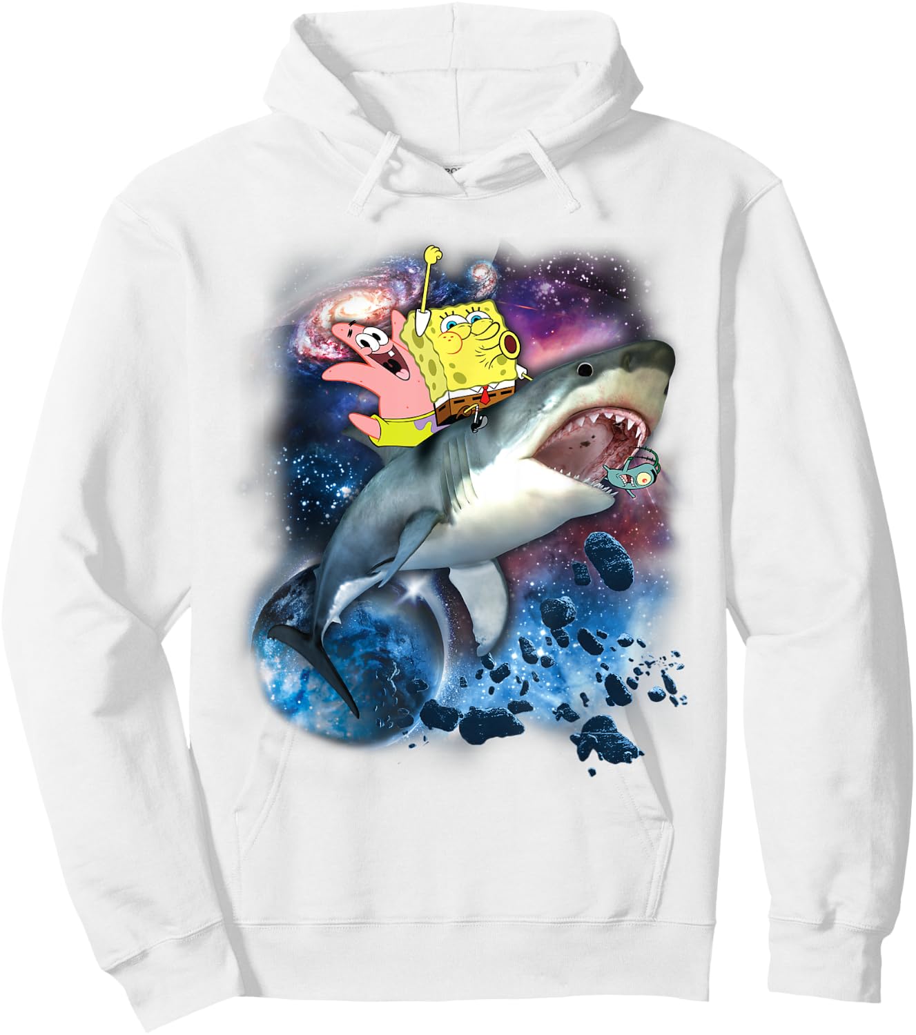 Spongebob SquarePants & Patrick Shark Riding Hoodie - Hoodie | White