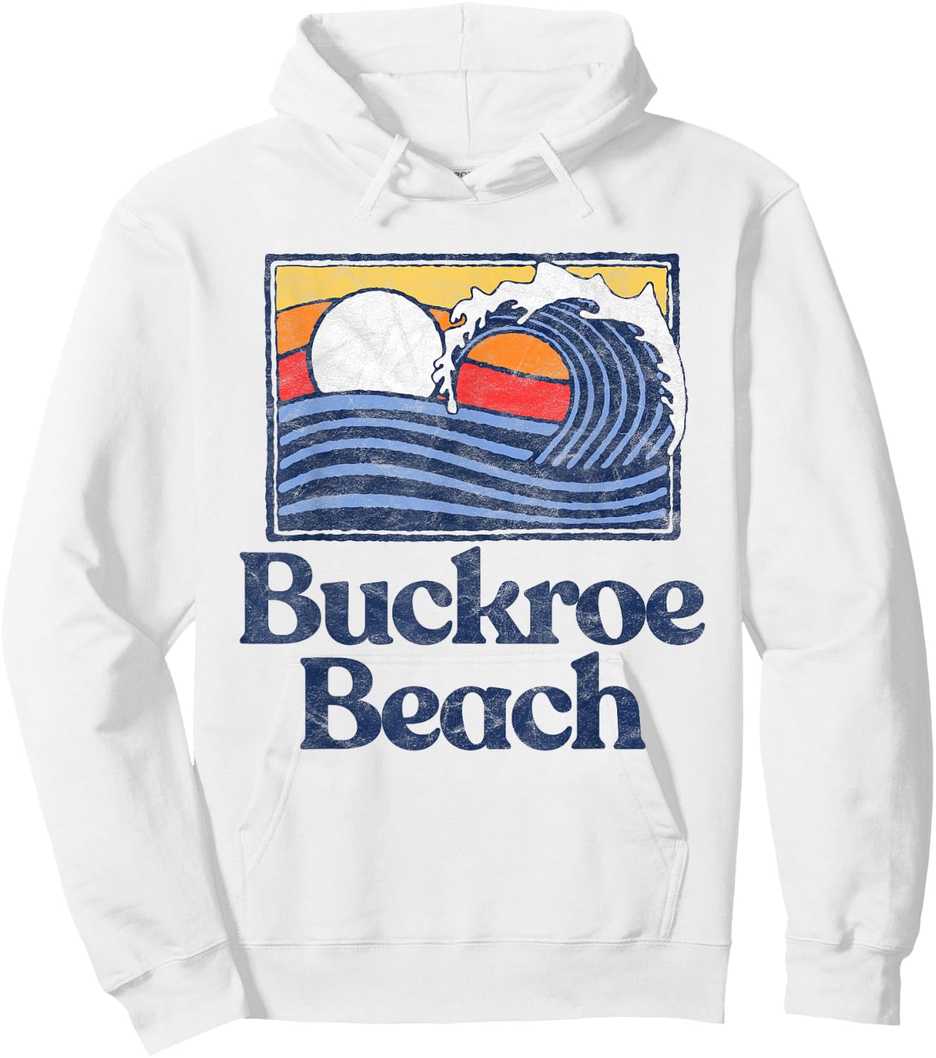 Buckroe Beach Retro Surfer Vintage Beach & Wave Graphic Hoodie - Hoodie | White