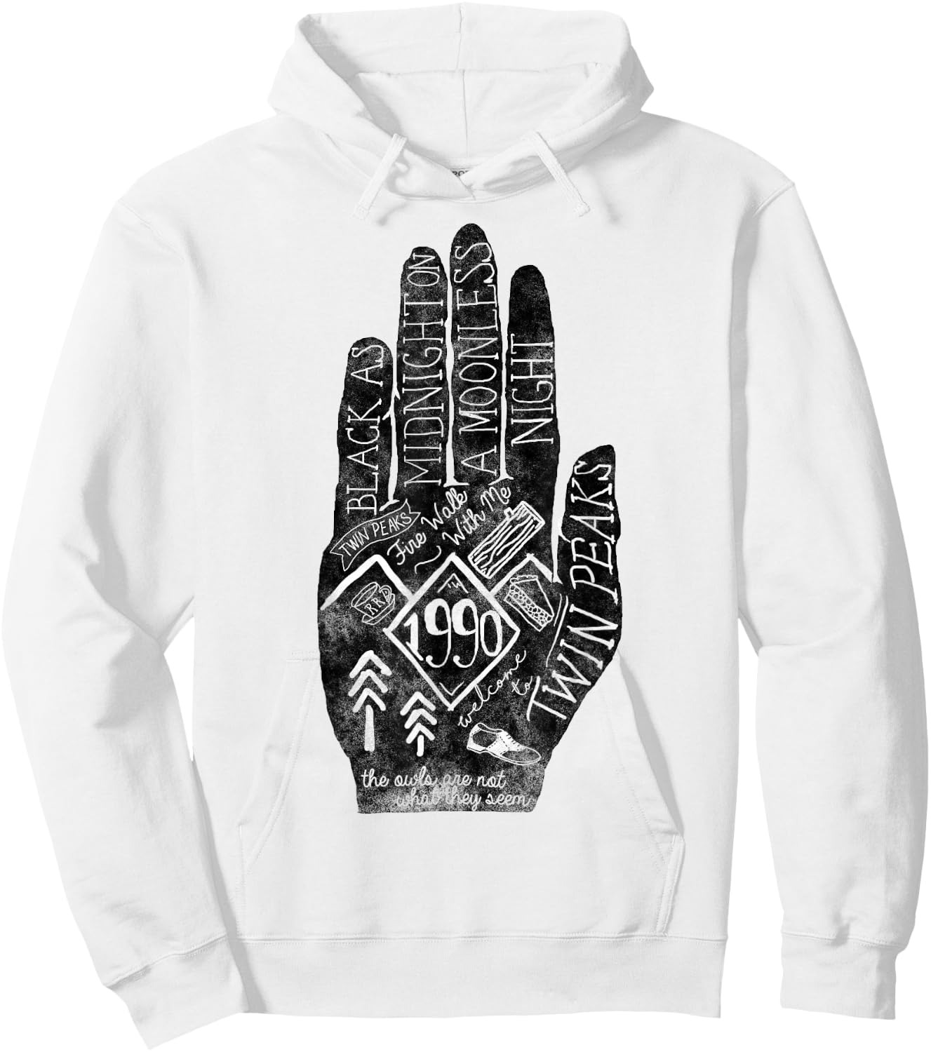 Twin Peaks Mystery Hand Symbols & Quotes Graphic Hoodie - Hoodie | White