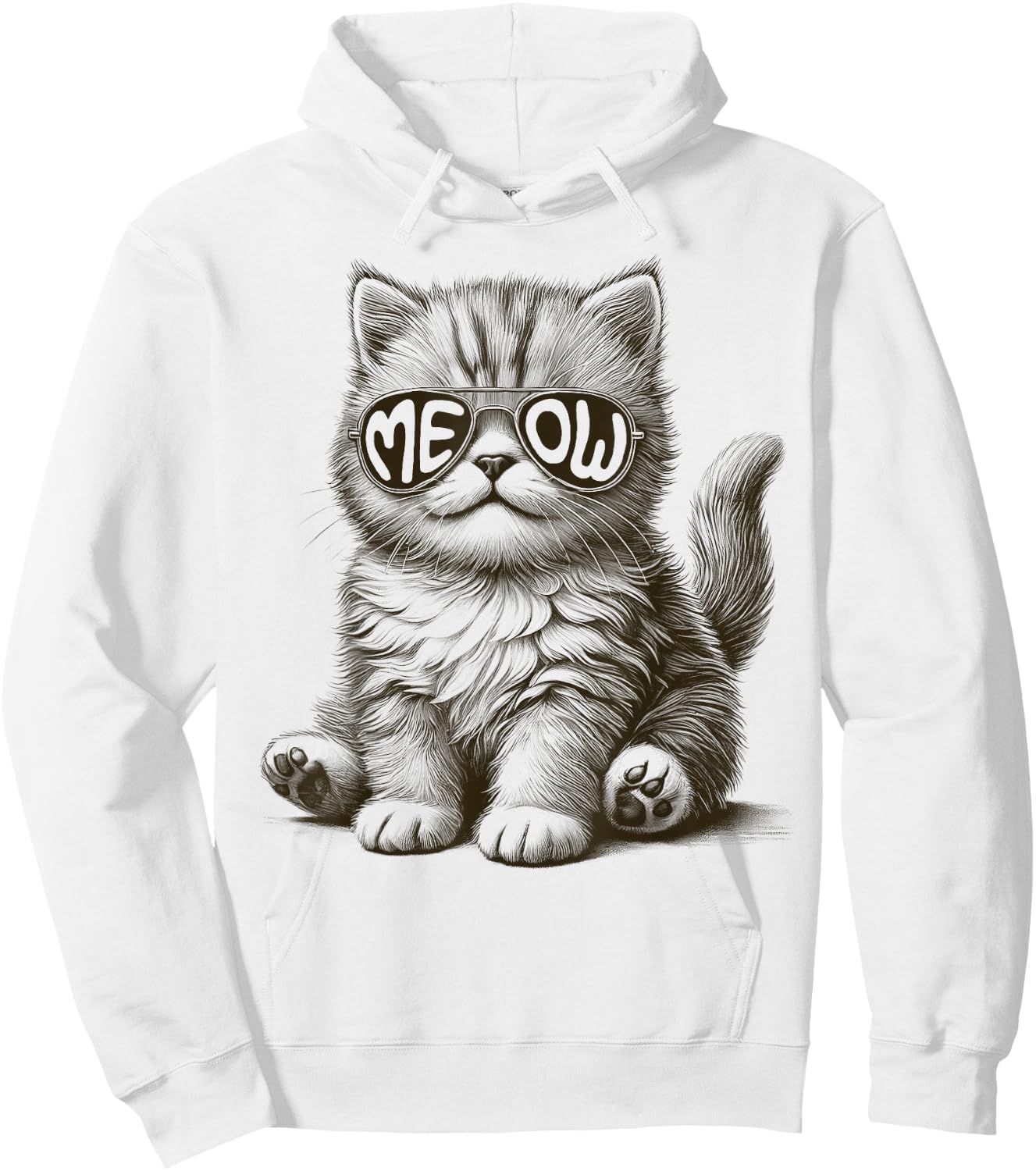 Funny Cat With Meow Sunglasses Cute Graphic Hoodie - Hoodie | White