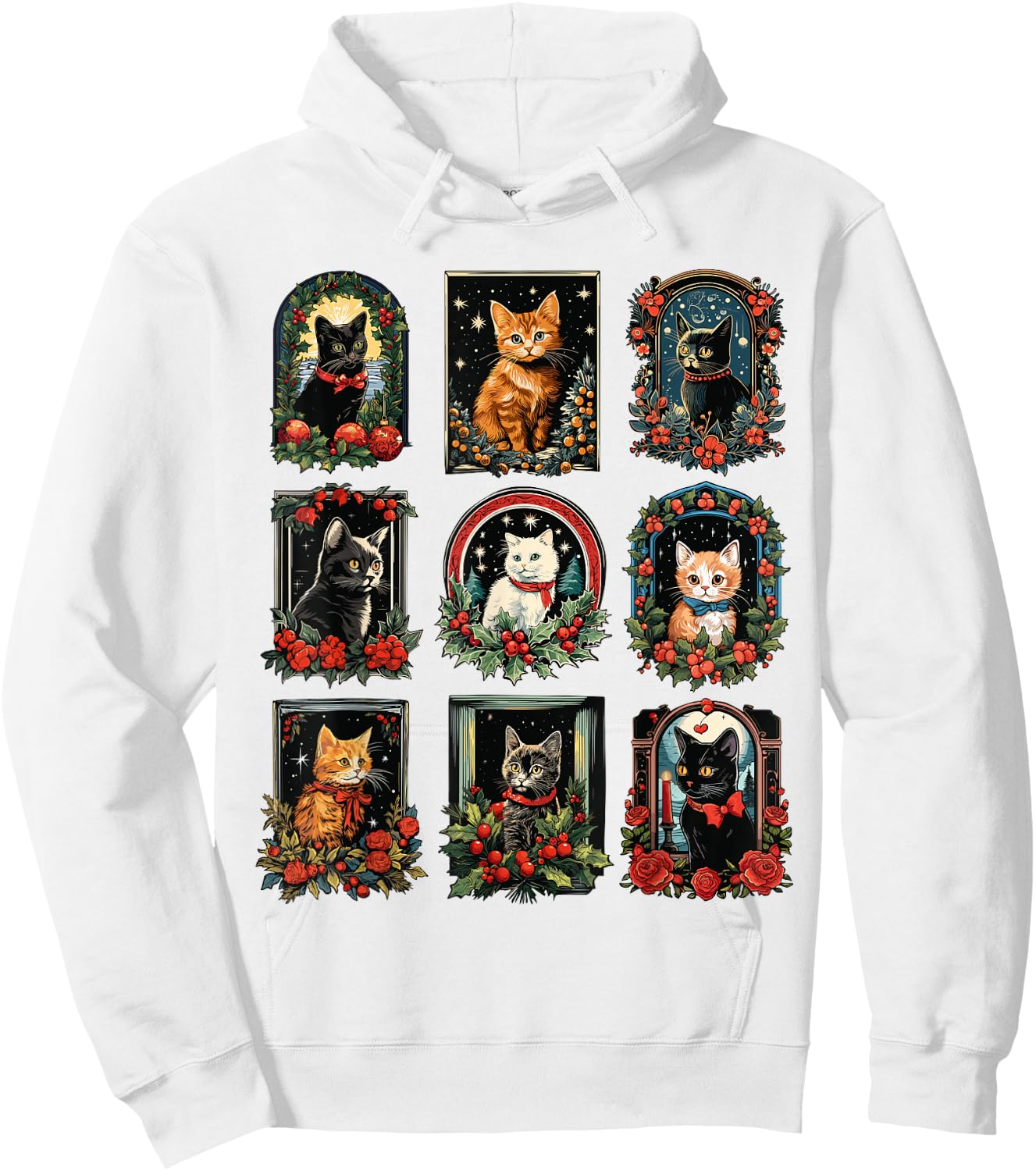Vintage Kitten Christmas Cats Cat Mom Cat Dad Women Men Hoodie - Hoodie | White