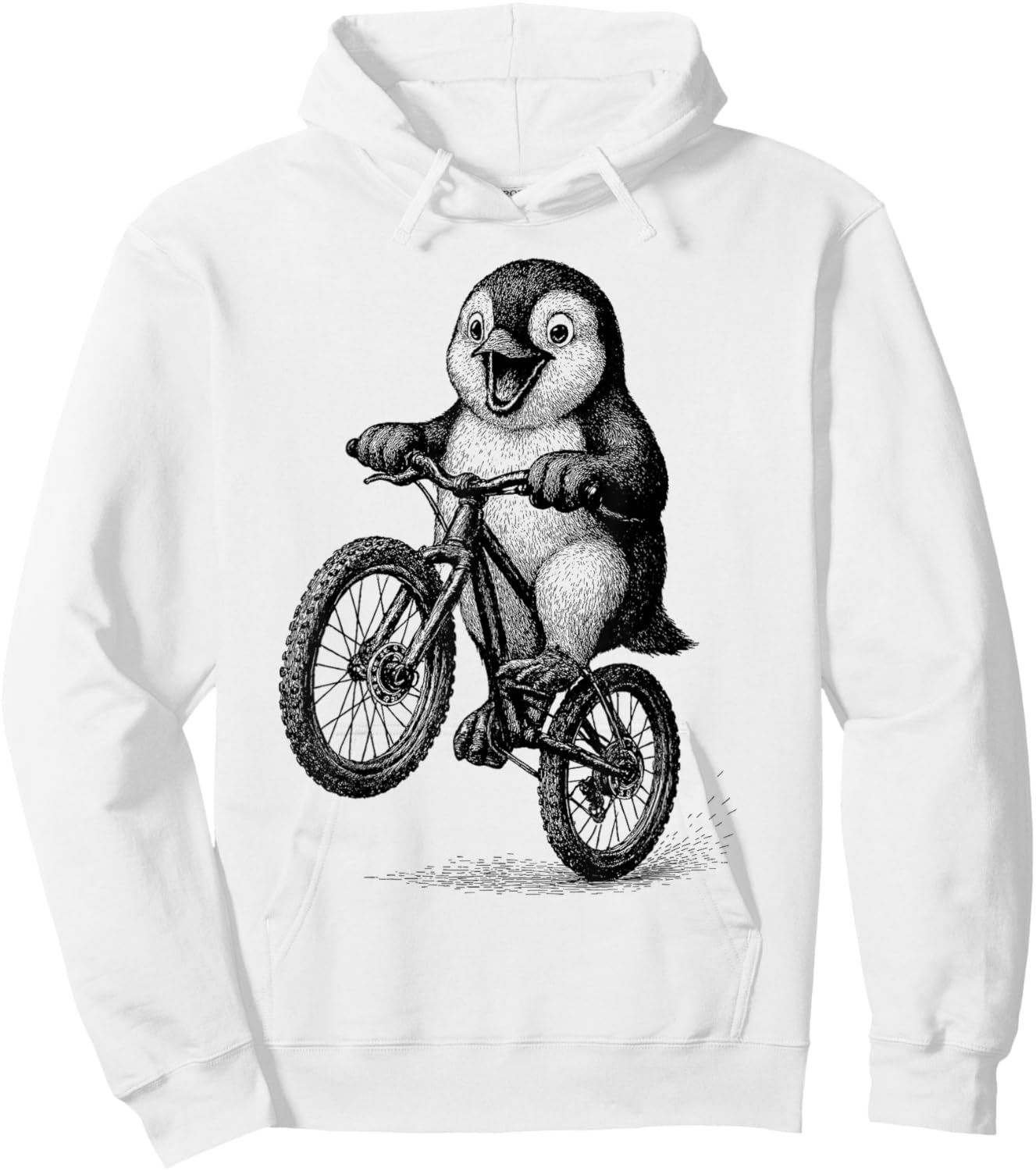 Vintage Kawaii Cute Penguin Riding Bicycle Cycling Cyclist Hoodie - Hoodie | White