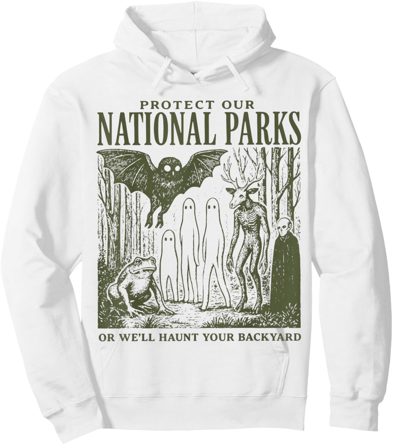 Retro Folk Horror National Park Spooky Ghost Graphic Hoodie - Hoodie | White